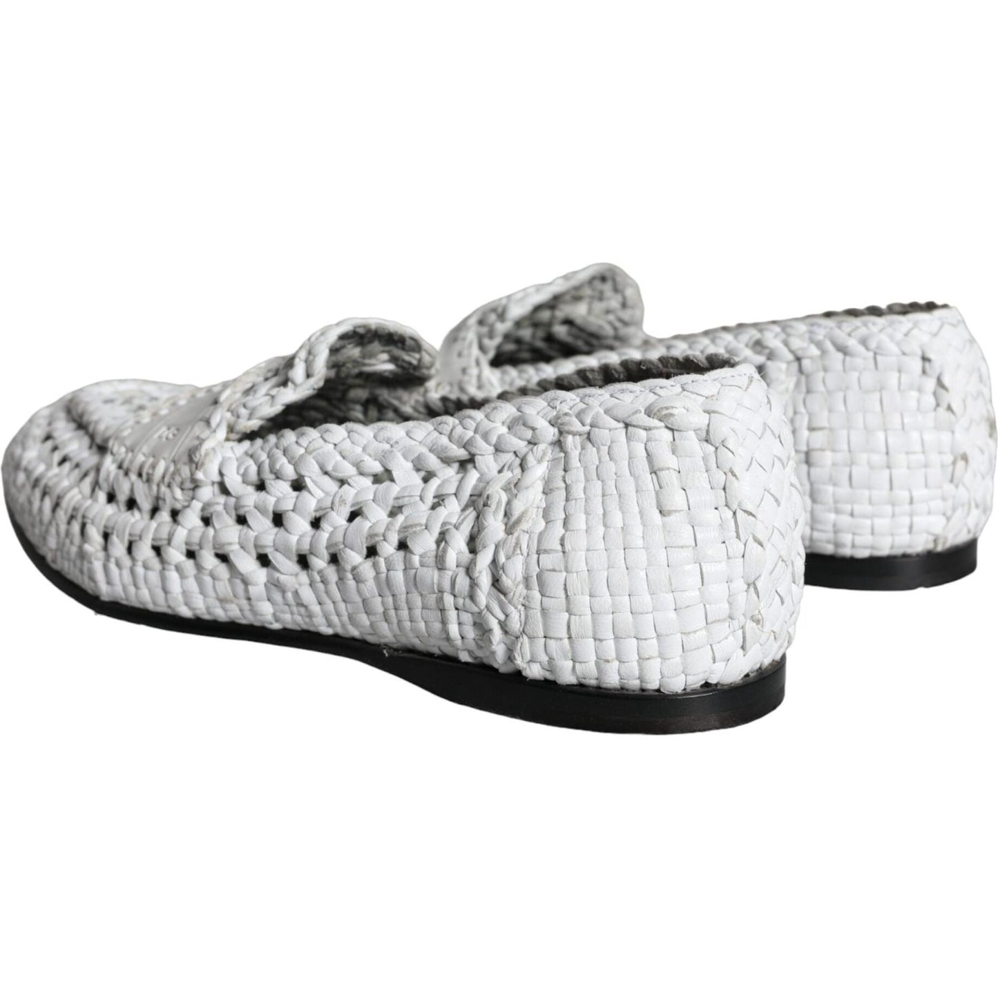 Dolce & Gabbana White Woven Leather Slip On Loafers Men Shoes Dolce & Gabbana