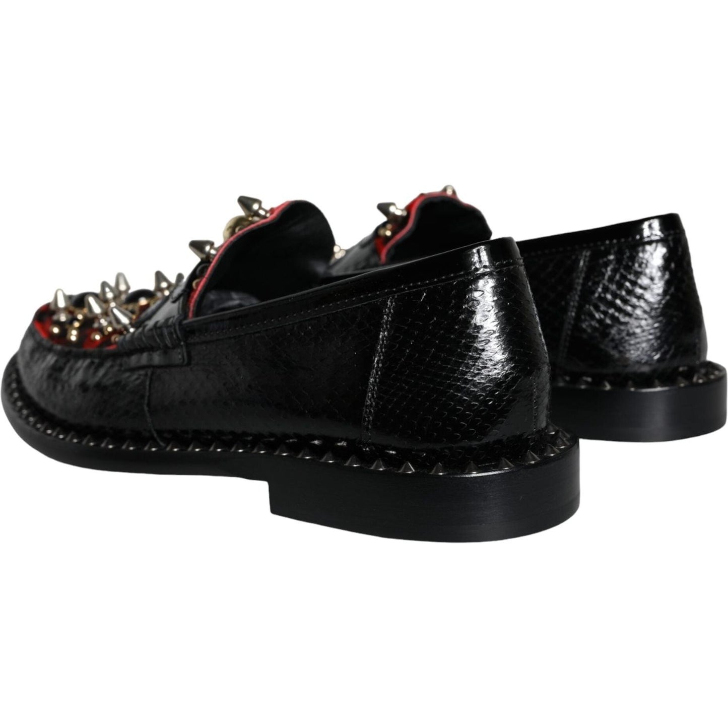 Dolce & Gabbana Black Leopard Print Studs Leather Loafers Shoes Dolce & Gabbana