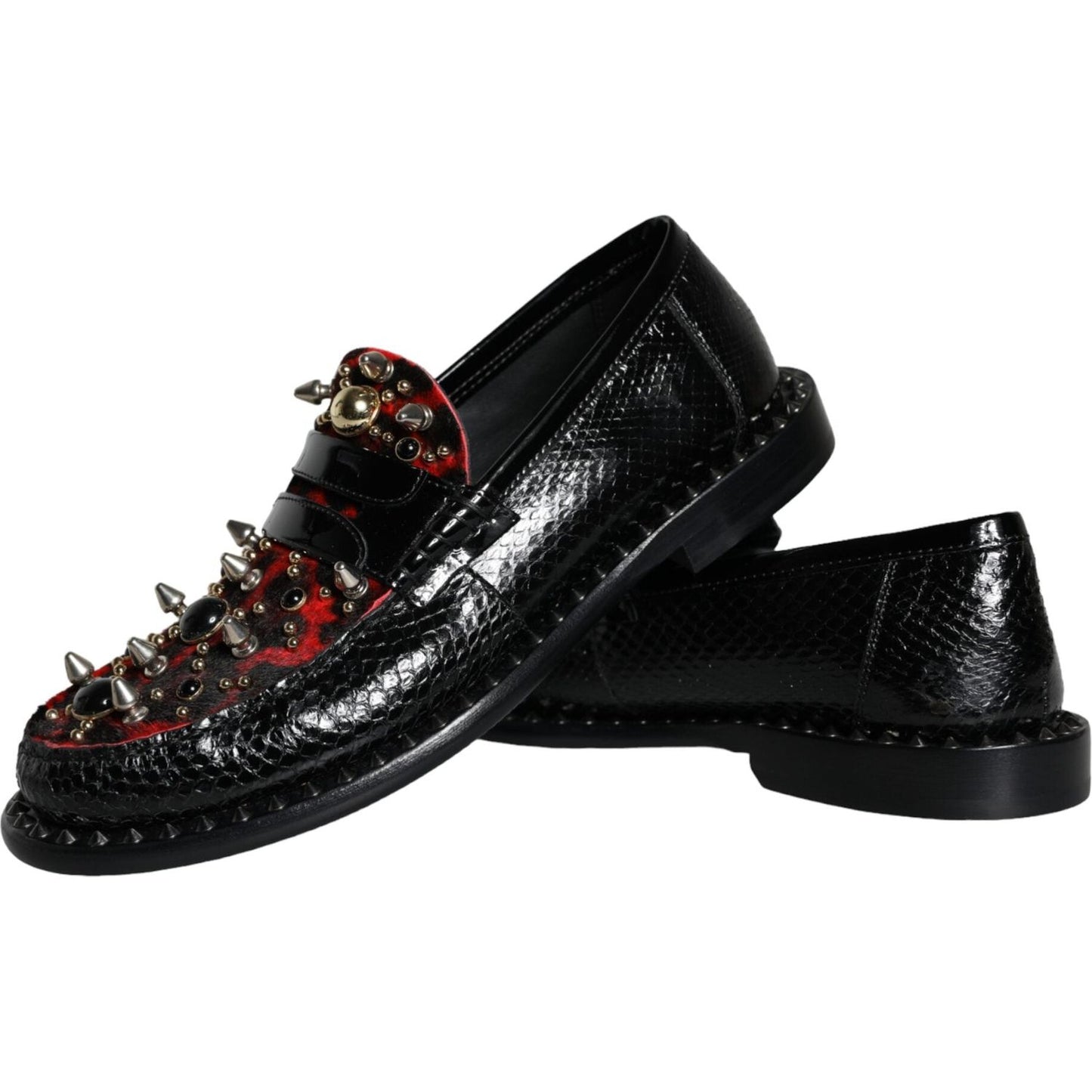 Dolce & Gabbana Black Leopard Print Studs Leather Loafers Shoes Dolce & Gabbana