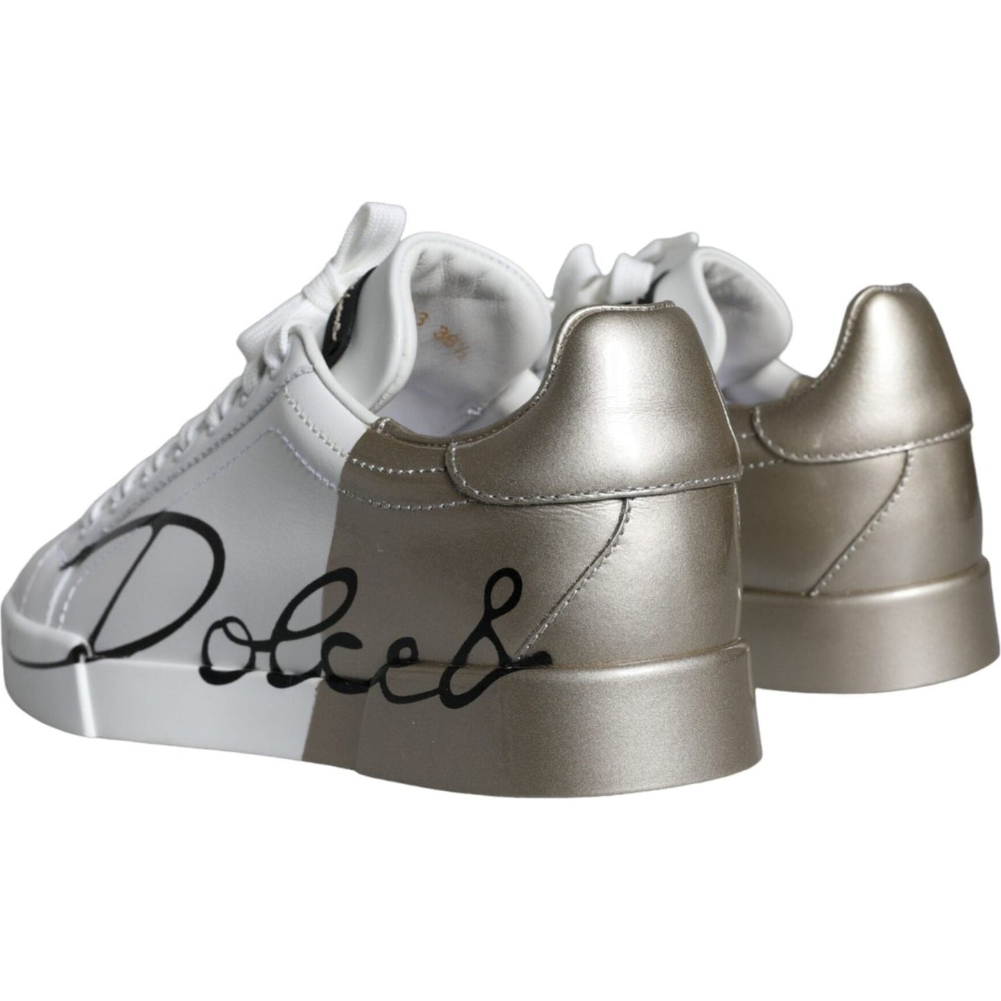 Dolce & Gabbana White Gold Portofino Low Top Leather Sneakers Shoes Dolce & Gabbana