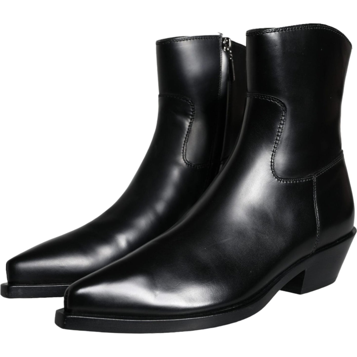 Dolce & Gabbana Black Leather Ankle Boots Booties Shoes