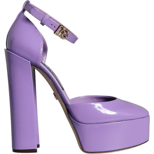 Dolce & Gabbana Purple Leather Platform Ankle Strap Sandals Shoes Dolce & Gabbana