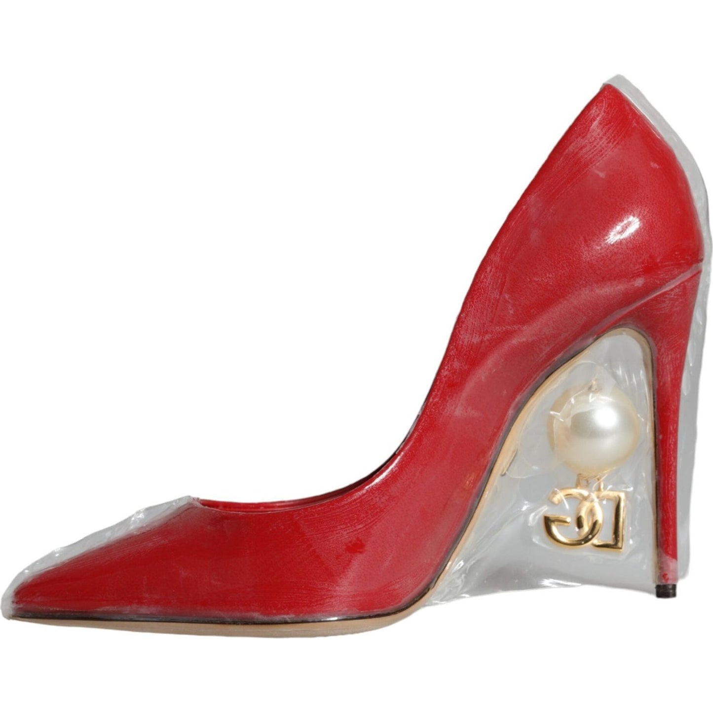 Dolce & Gabbana Red Patent Leather Faux Pearl Heels Pumps Shoes Dolce & Gabbana