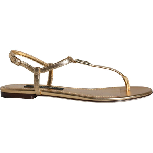 Dolce & Gabbana Gold Leather DG Logo Flats Sandals Shoes Dolce & Gabbana