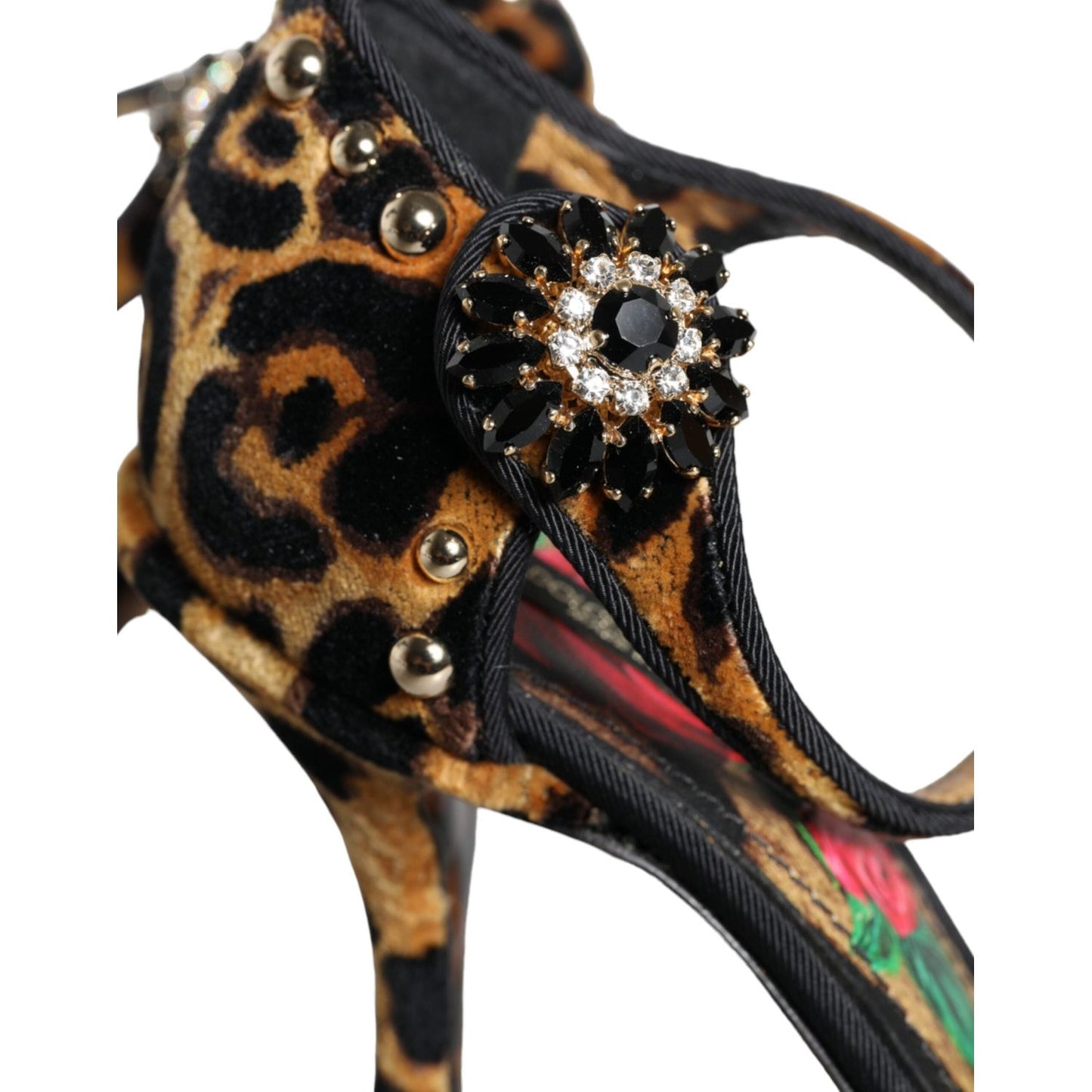 Dolce & Gabbana Brown Leopard Floral Crystal Ankle Strap Pumps Shoes Dolce & Gabbana