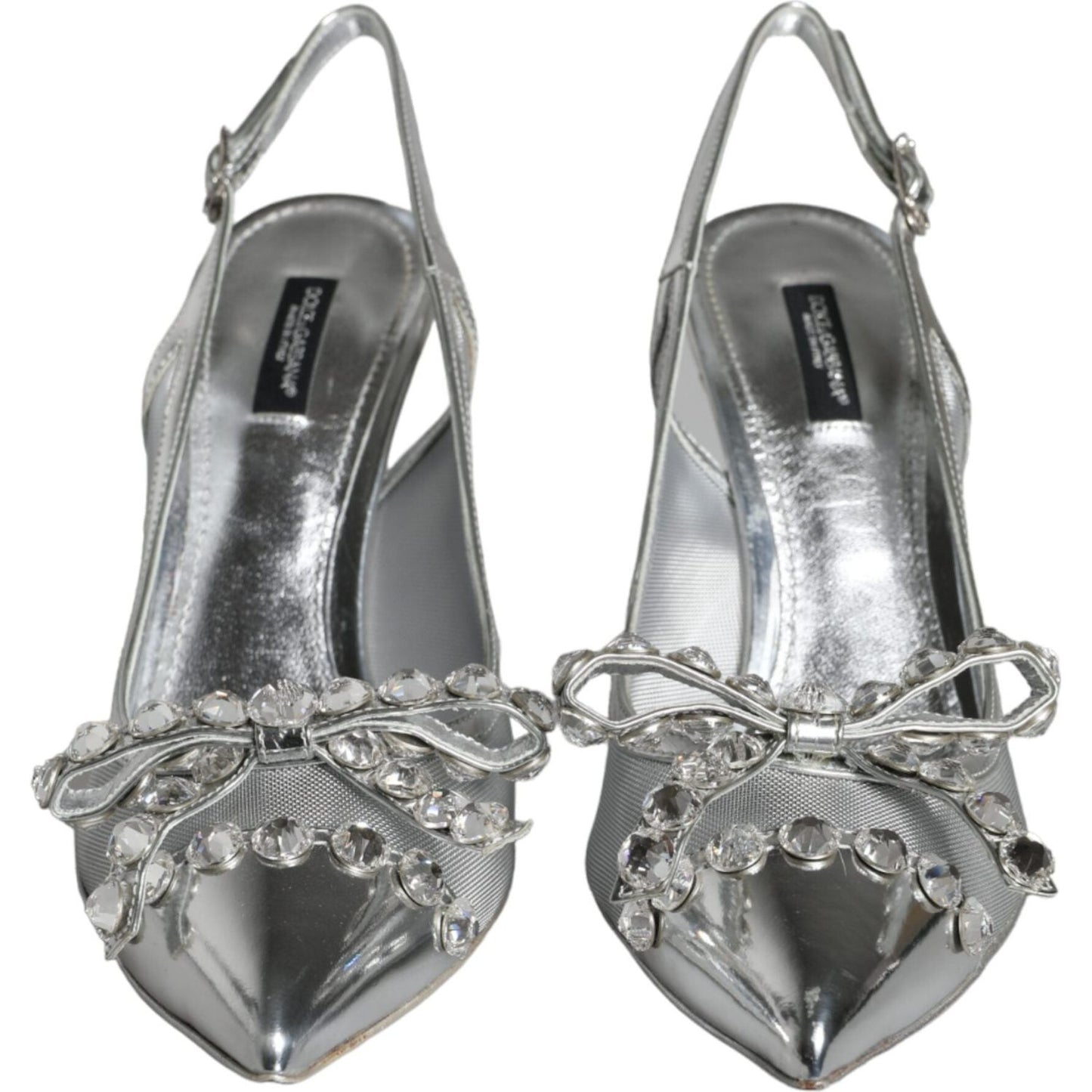 Dolce & Gabbana Silver Mesh Crystal Embellished Slingback Shoes Dolce & Gabbana