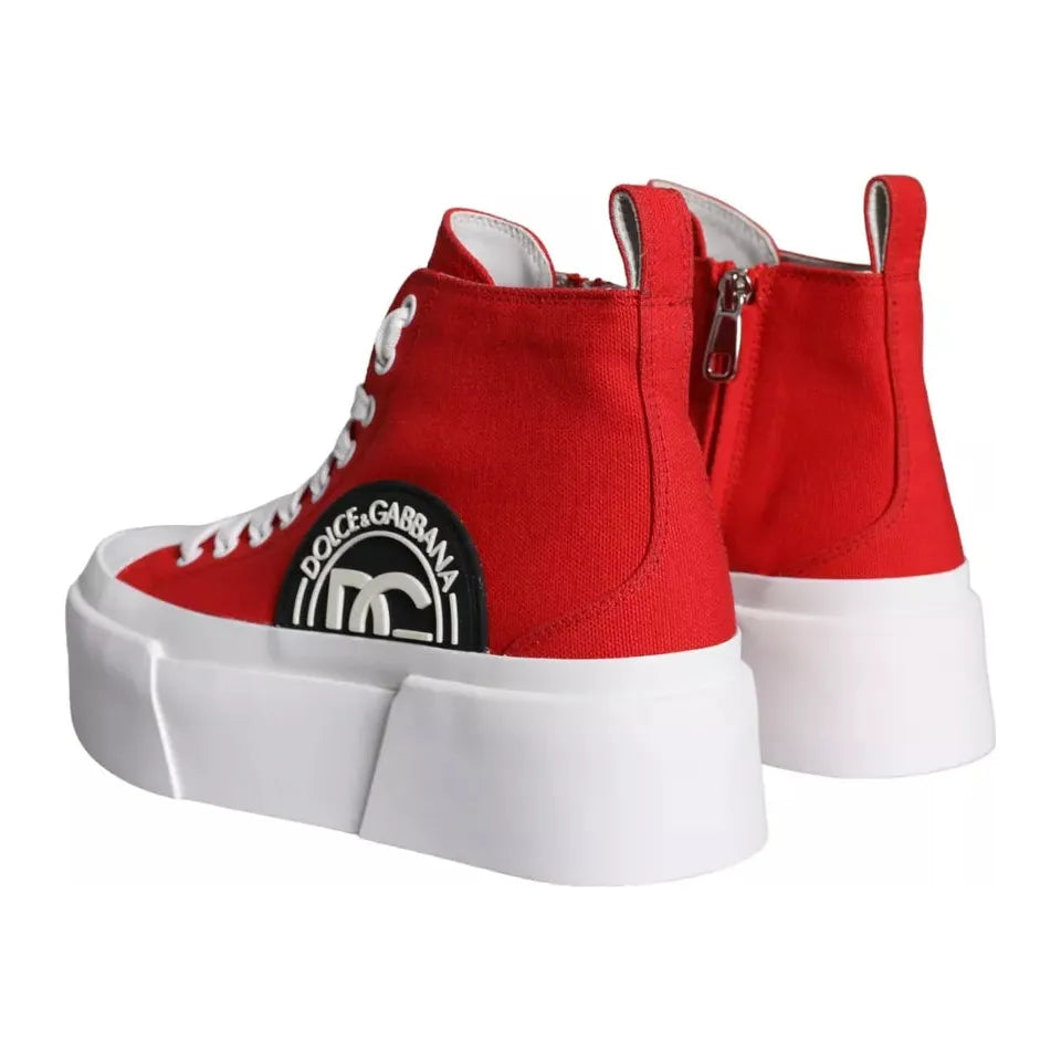 Dolce & Gabbana Red White Canvas Logo Sneakers Boots Shoes Dolce & Gabbana