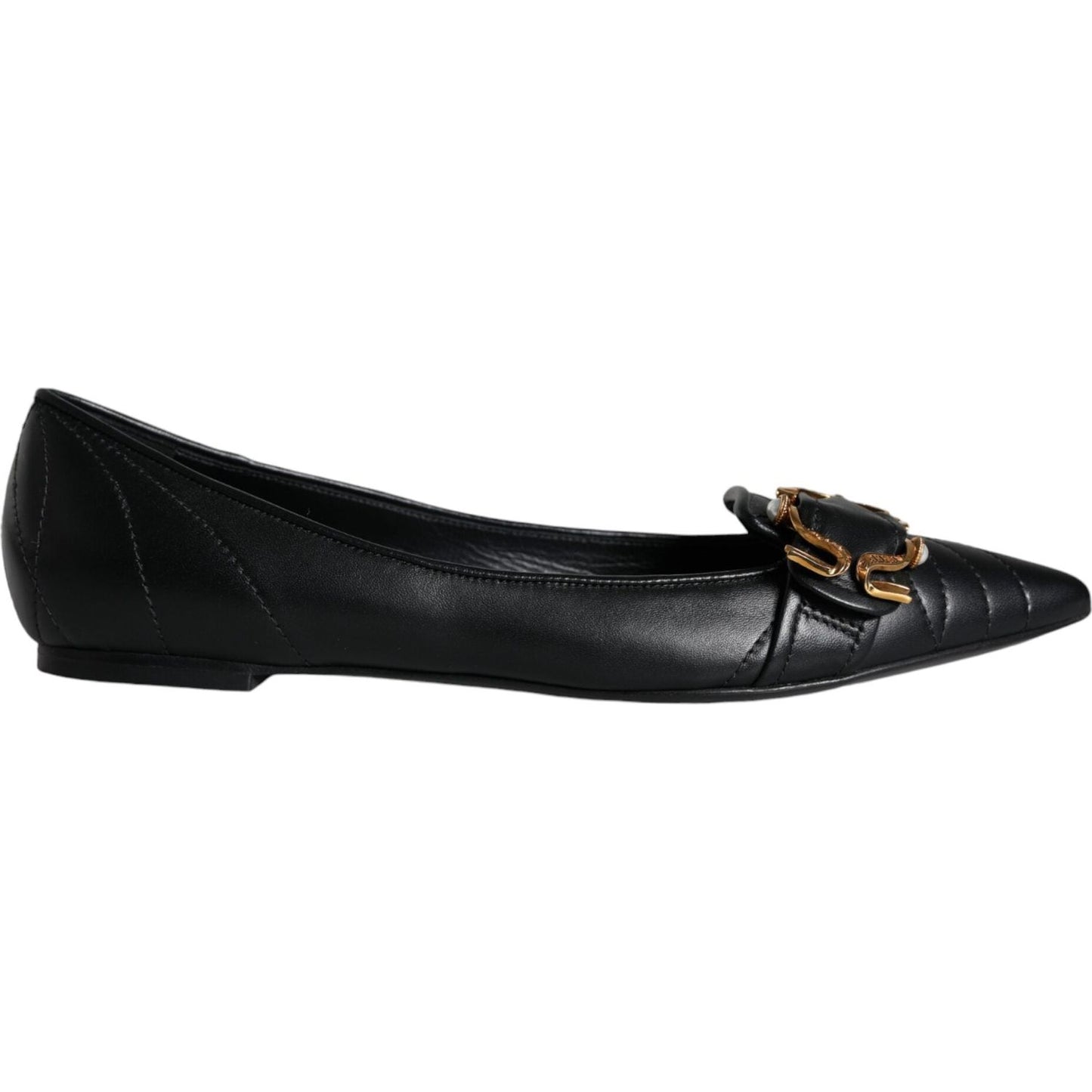 Dolce & Gabbana Black Devotion Leather Pointy Flats Shoes Dolce & Gabbana