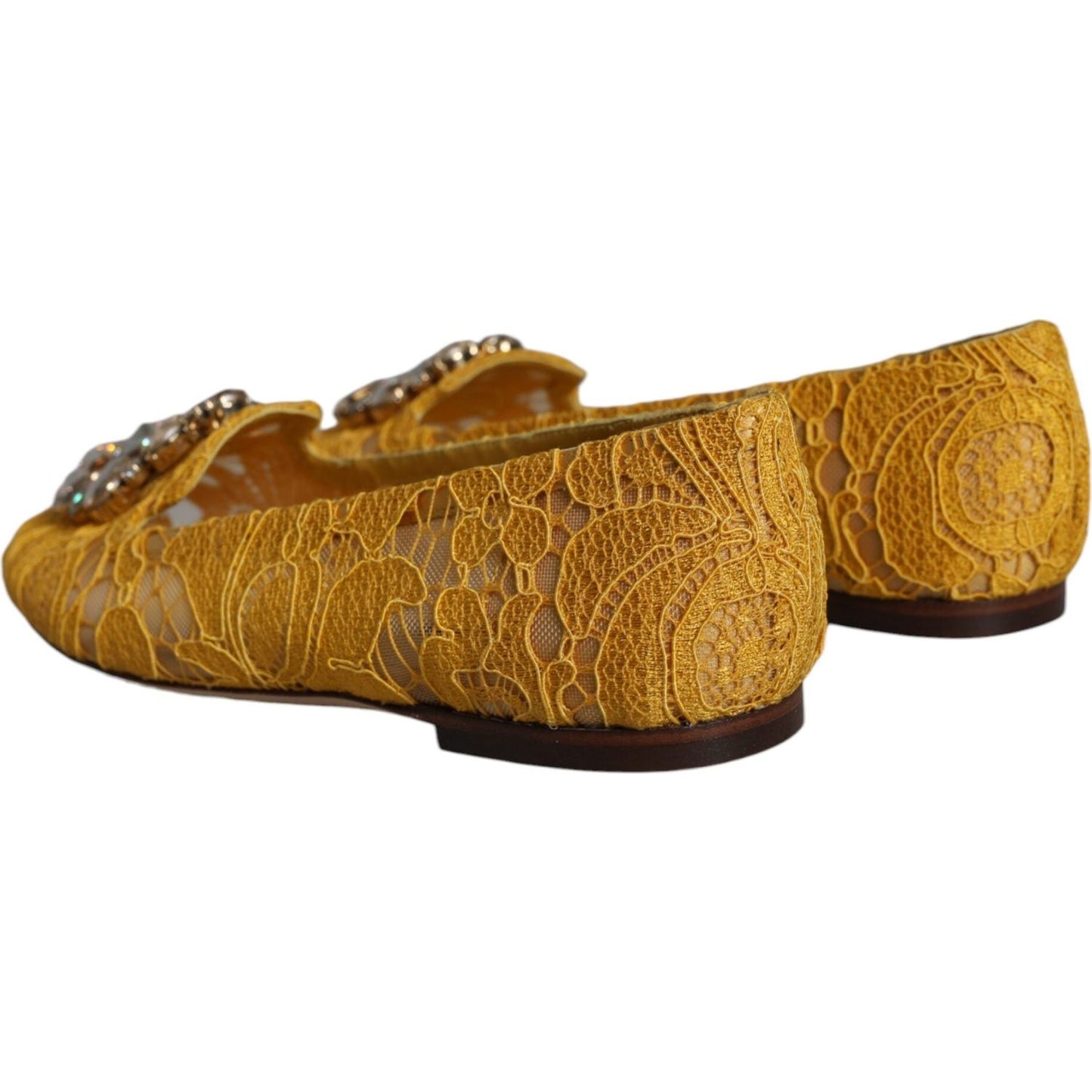 Dolce & Gabbana Mustard Lace Crystal Ballet Flats Loafer Shoes Dolce & Gabbana