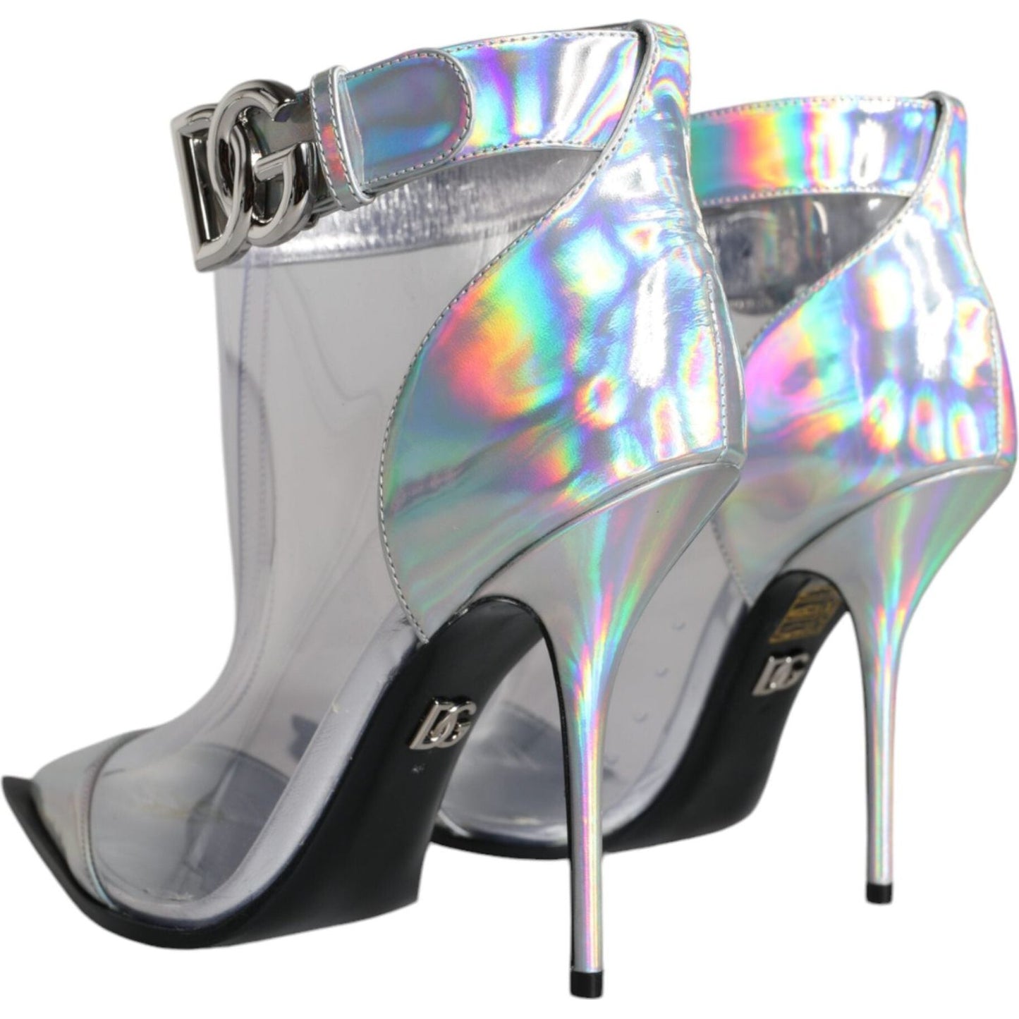 Dolce & Gabbana Silver Iridescent PVC Pointed Short Boots Shoes Dolce & Gabbana