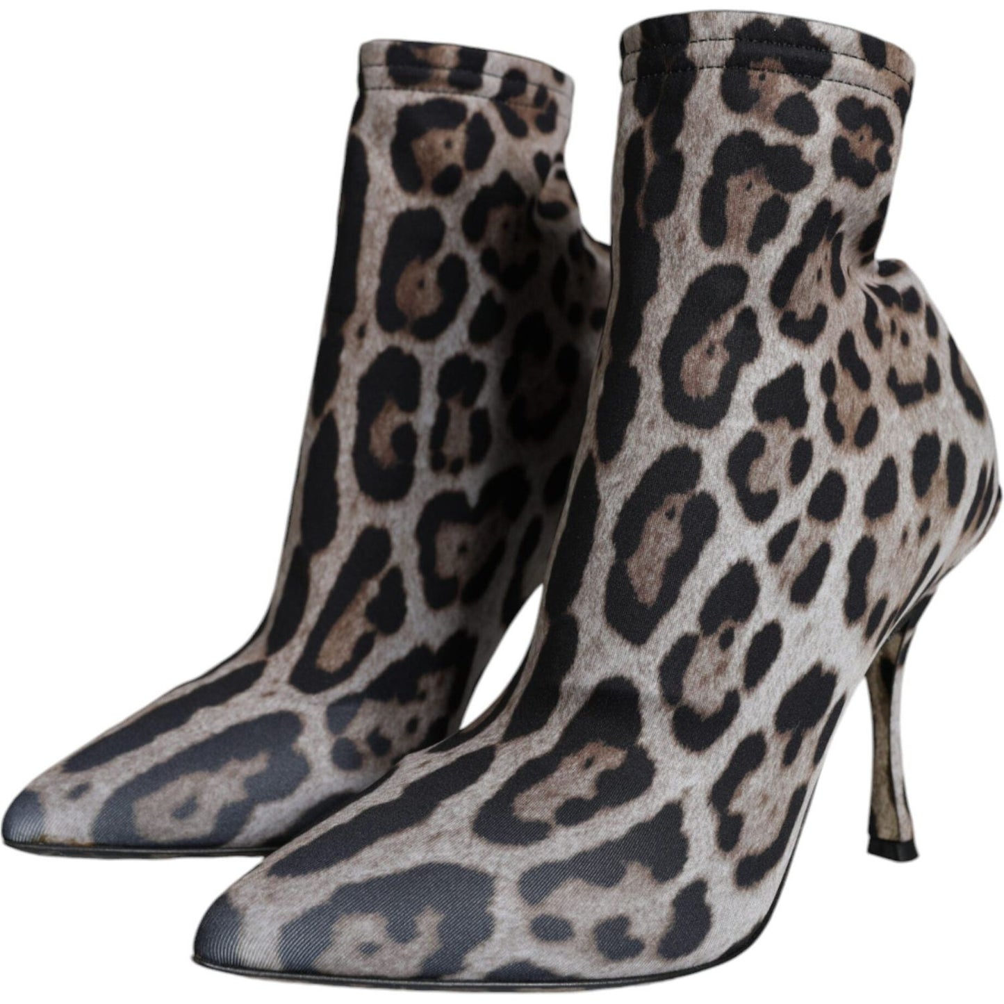 Dolce & Gabbana Gray Leopard Stretch Heels Ankle Boots Shoes Dolce & Gabbana