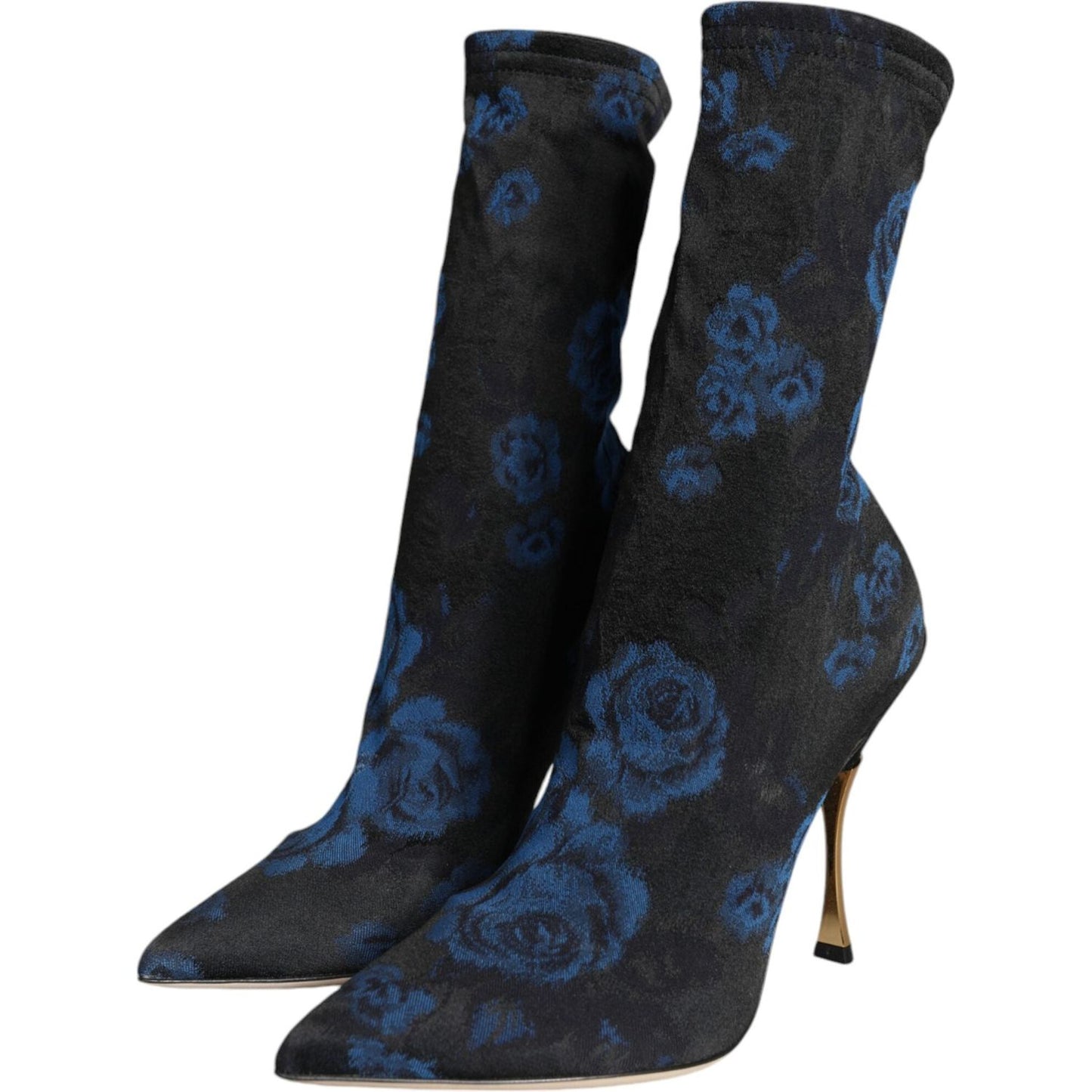 Dolce & Gabbana Black Floral Stretch Mid Calf Boots Shoes Dolce & Gabbana