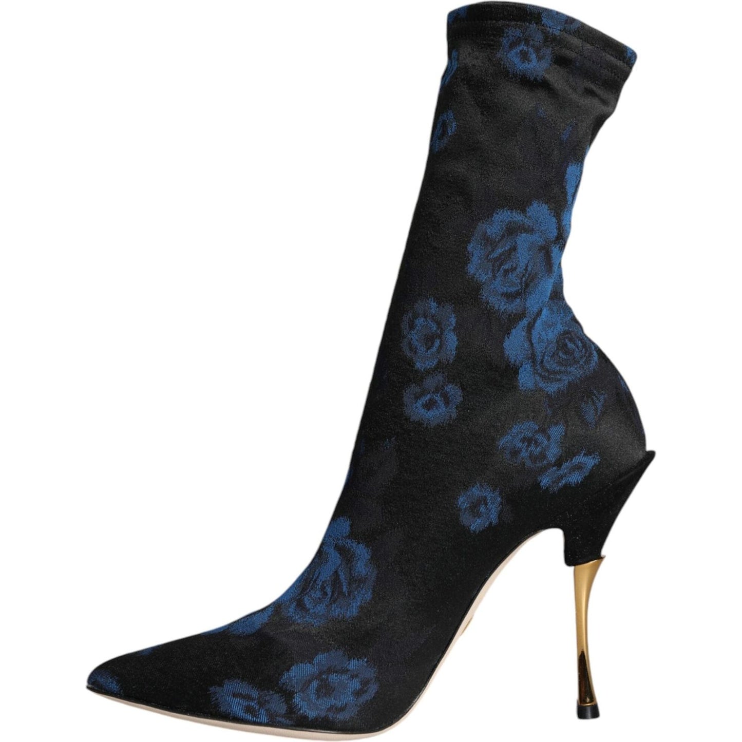 Dolce & Gabbana Black Floral Stretch Mid Calf Boots Shoes Dolce & Gabbana