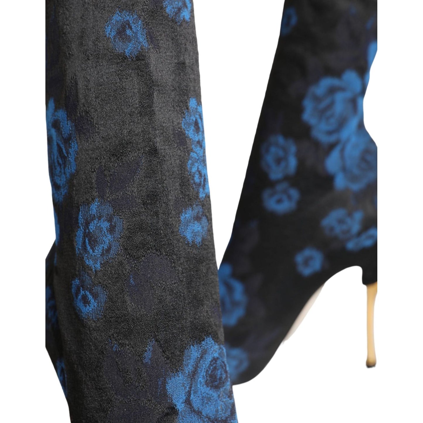 Dolce & Gabbana Black Floral Stretch Mid Calf Boots Shoes Dolce & Gabbana