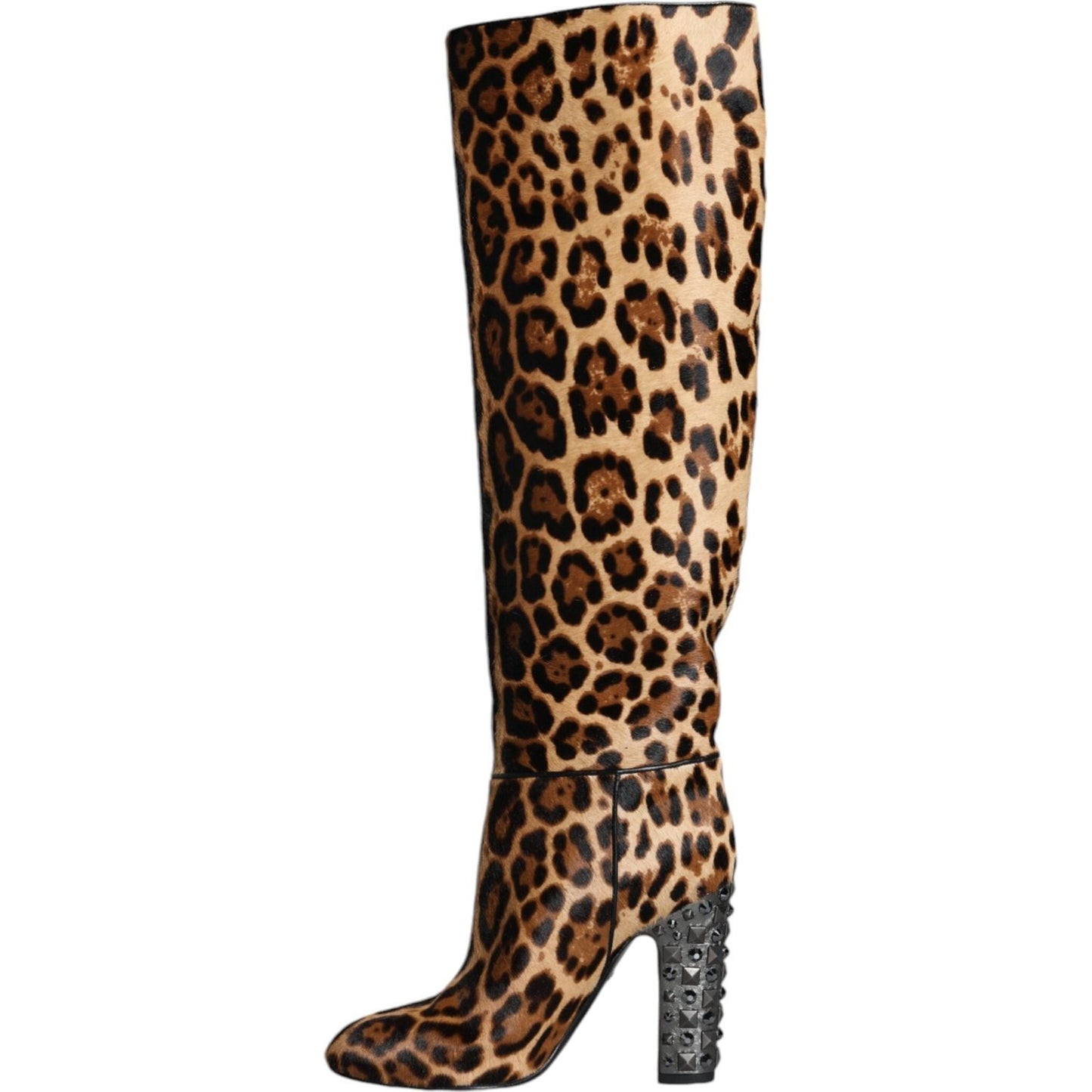 Dolce & Gabbana Beige Black Leopard Knee High Boots Shoes Dolce & Gabbana