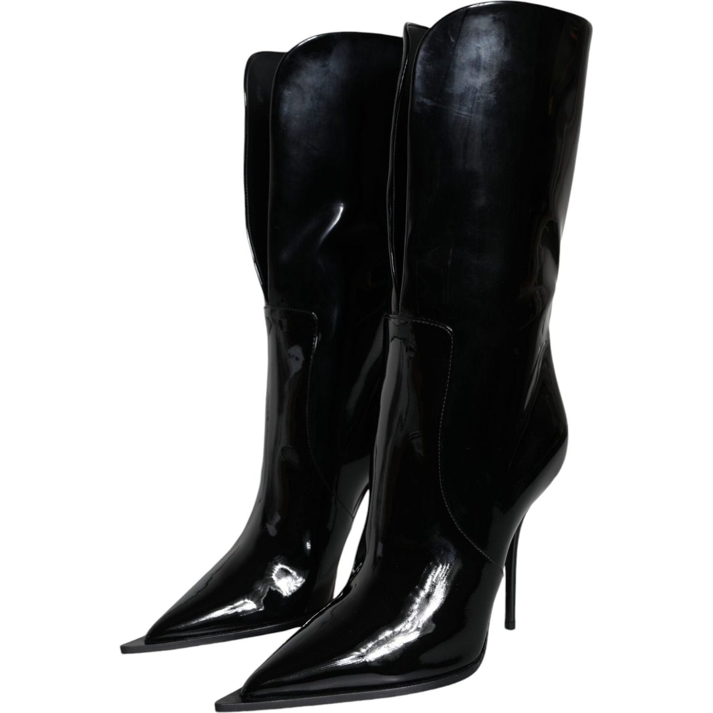 Dolce & Gabbana Black Patent Leather Mid Calf Boots Shoes Dolce & Gabbana