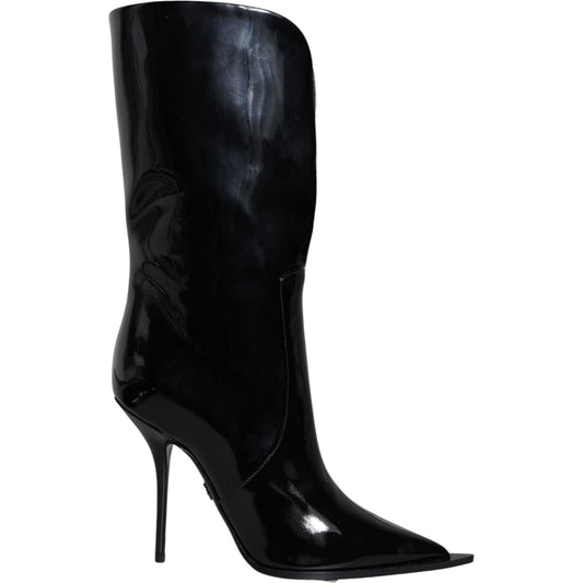 Dolce & Gabbana Black Patent Leather Mid Calf Boots Shoes Dolce & Gabbana