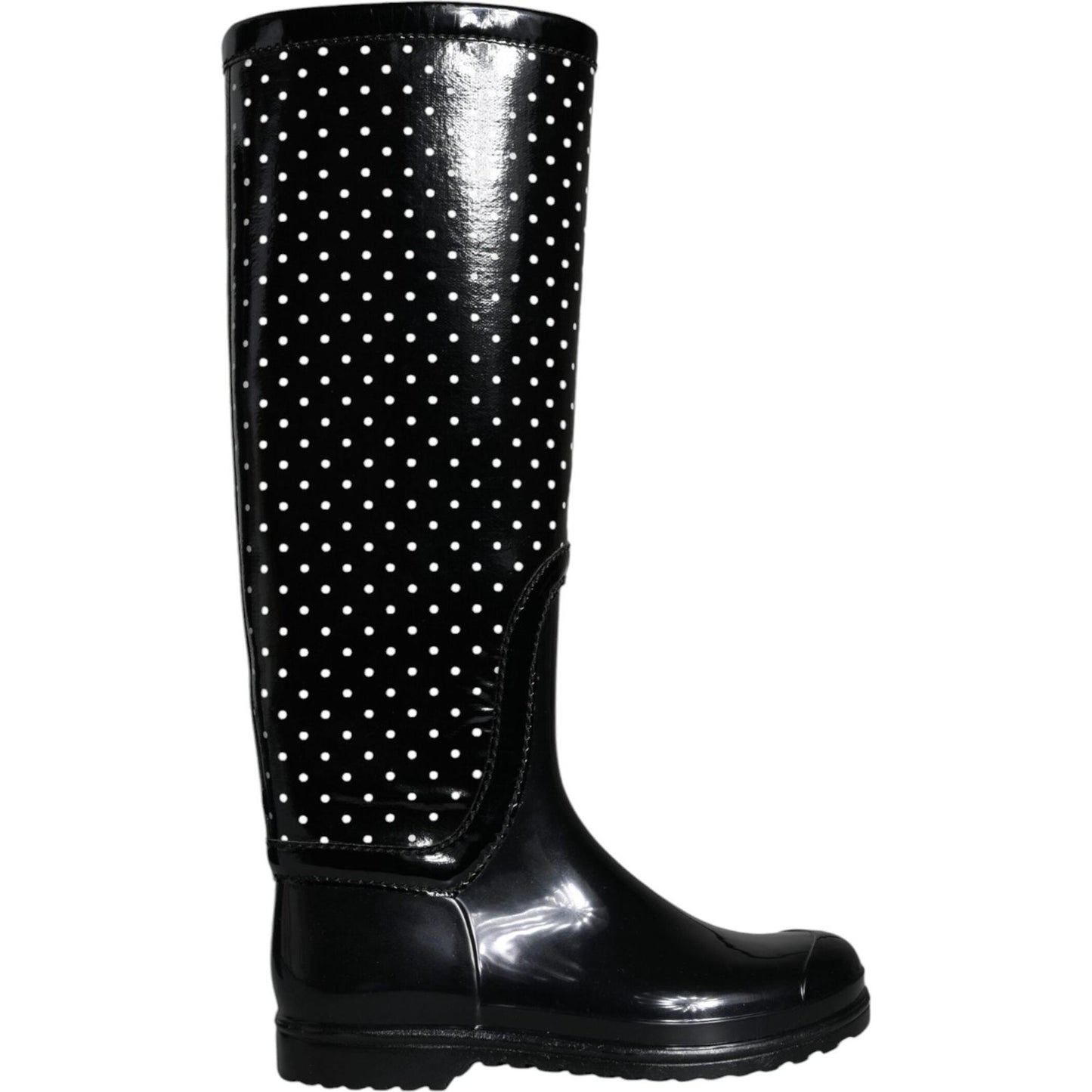 Dolce & Gabbana Black Polka Dot Rubber Knee High Boots Shoes Dolce & Gabbana