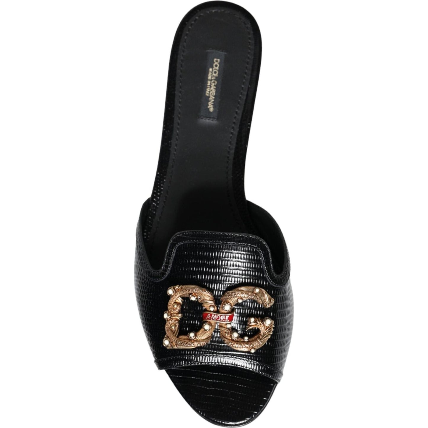 Dolce & Gabbana Black DG Amore Leather Slip On Flats Shoes Dolce & Gabbana