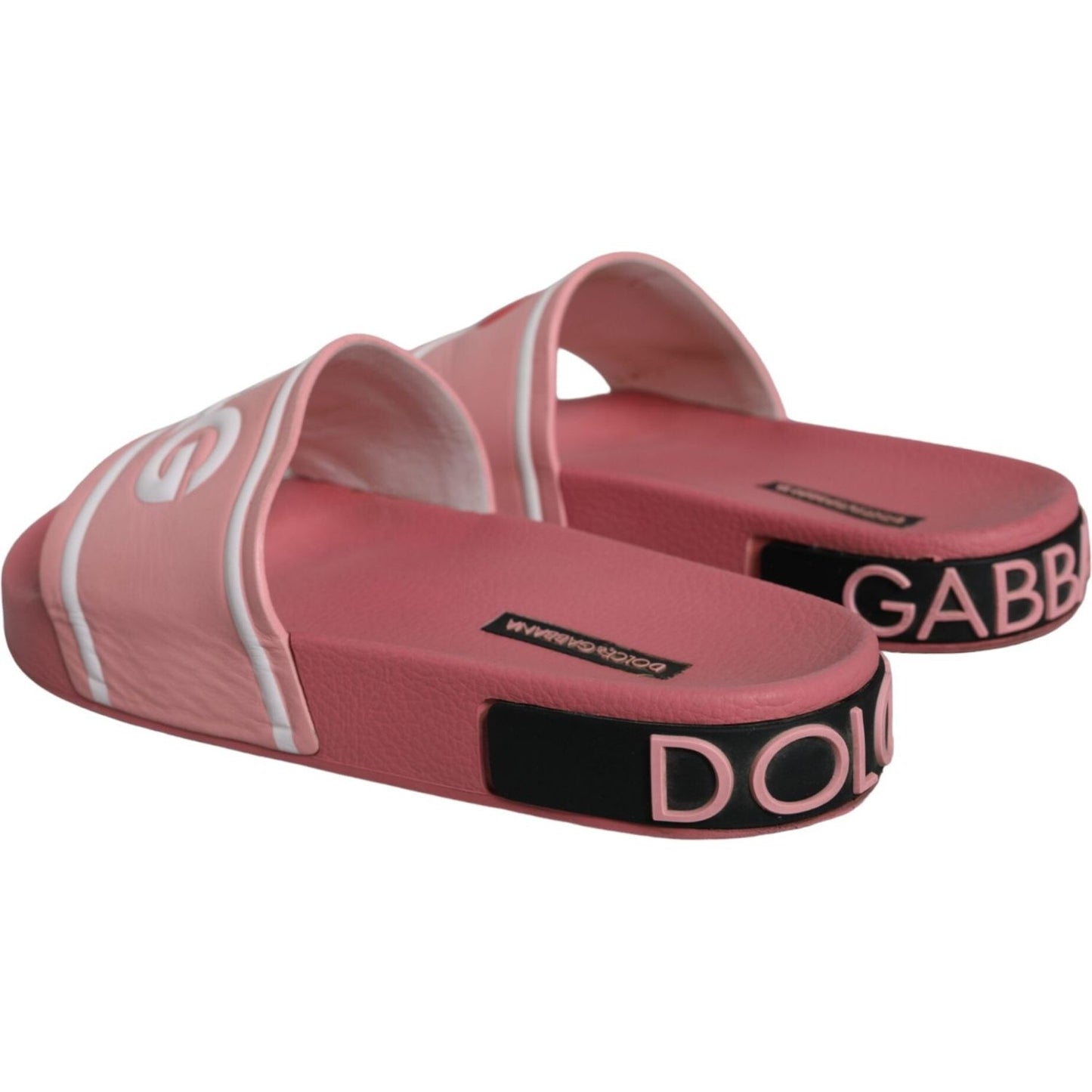 Dolce & Gabbana Pink Leather I Love D&G Sandals Slides Shoes Dolce & Gabbana