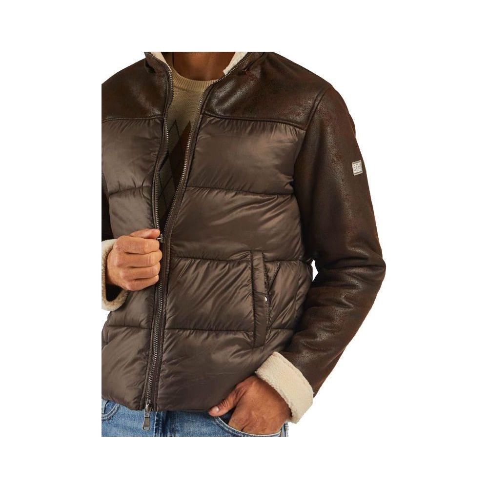 Yes Zee Brown Nylon Men's Quilted Jacket Yes Zee