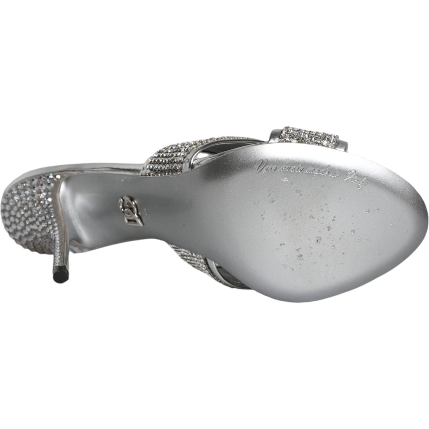 Dolce & Gabbana Silver Crystals Keira Heels Slides Shoes Dolce & Gabbana