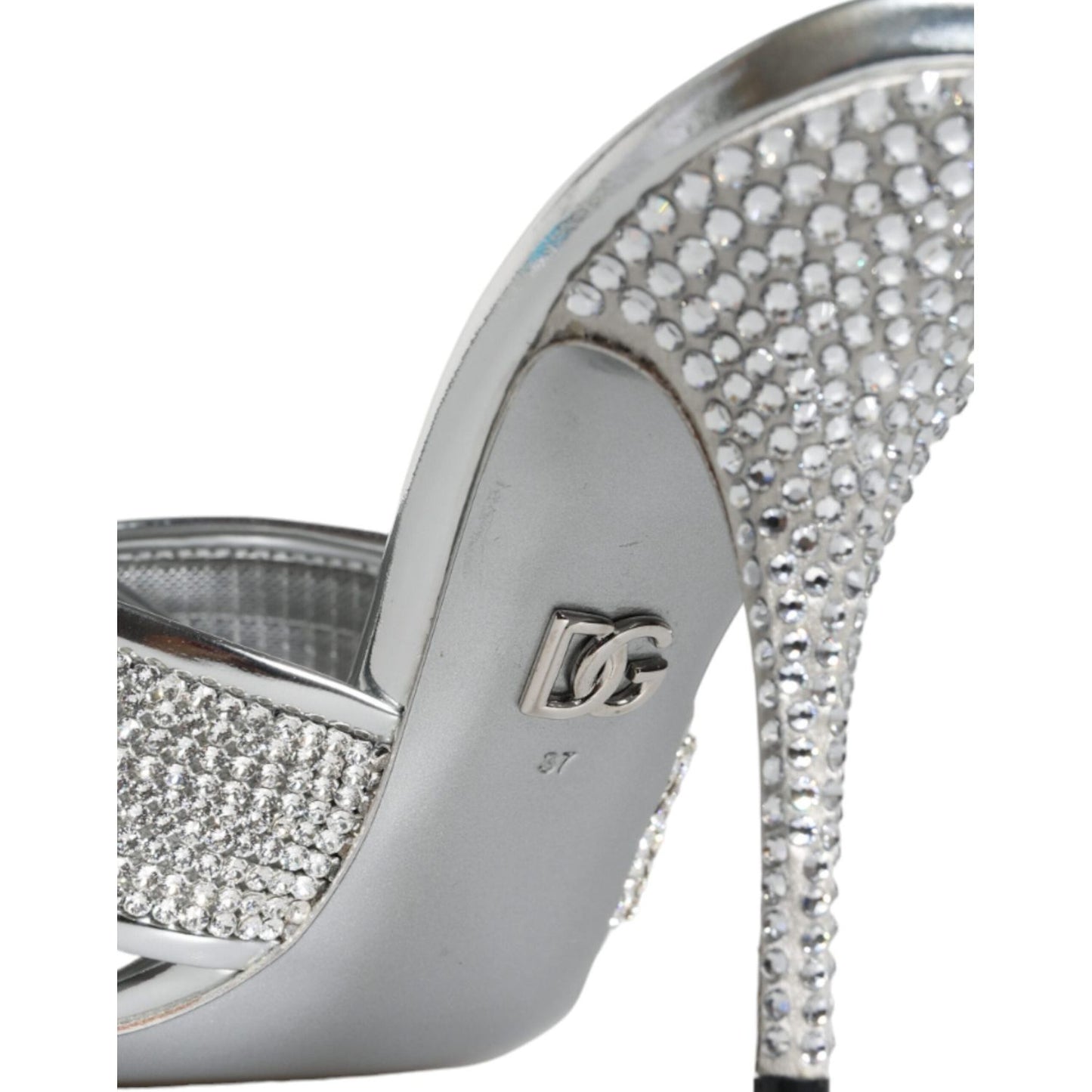 Dolce & Gabbana Silver Crystals Keira Heels Slides Shoes Dolce & Gabbana