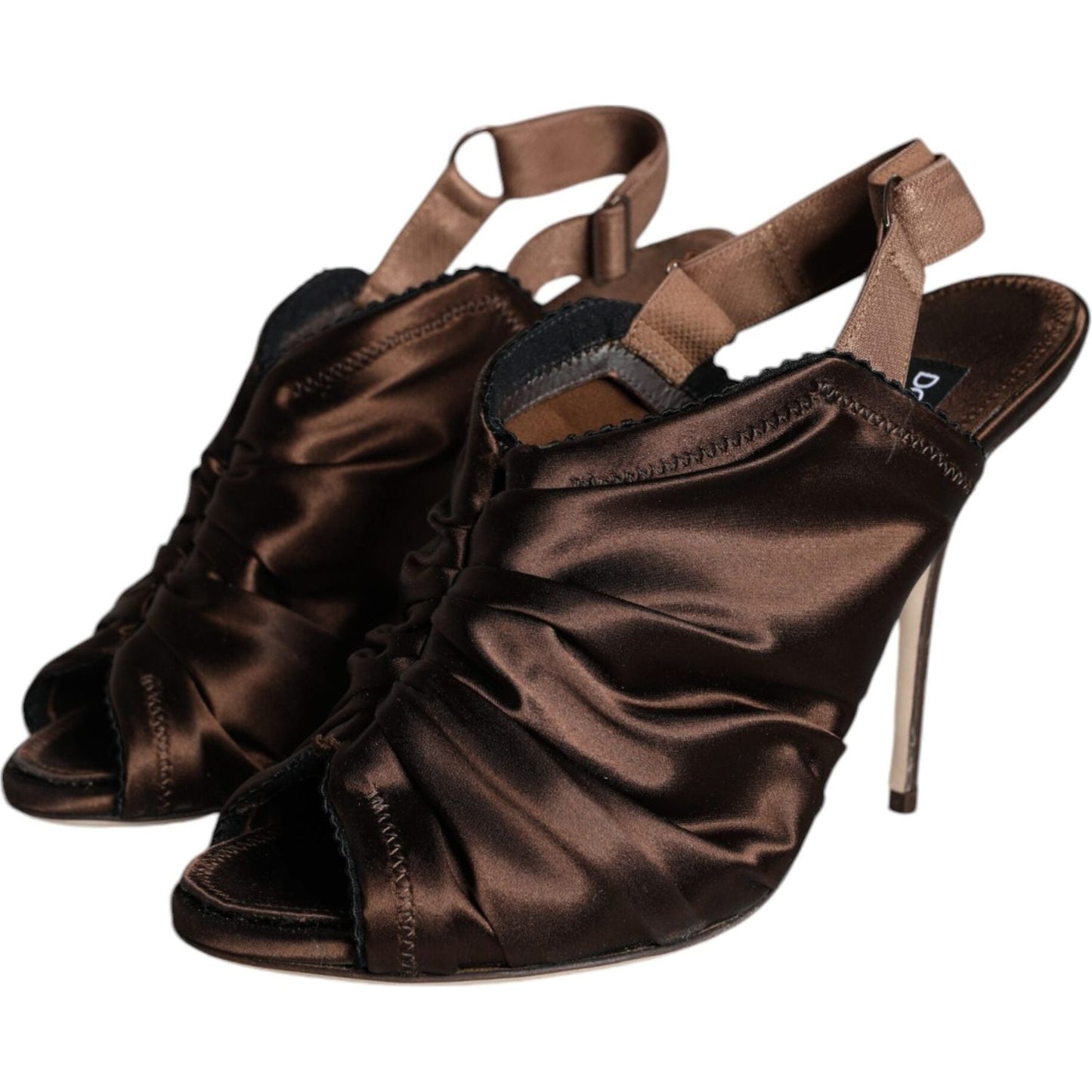 Dolce & Gabbana Brown Satin Slingback Heels Sandals Shoes Dolce & Gabbana