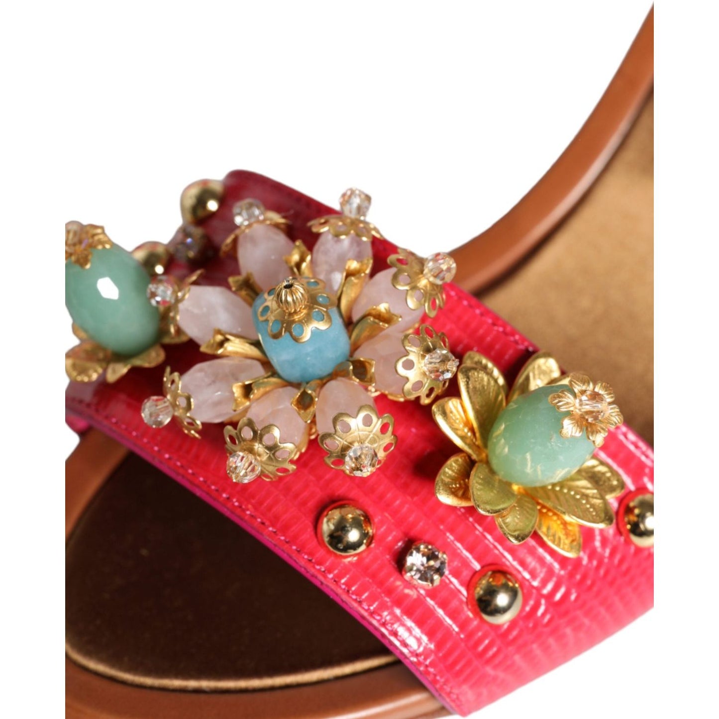 Dolce & Gabbana Fuchsia Leather Embellished Keira Sandals Shoes Dolce & Gabbana