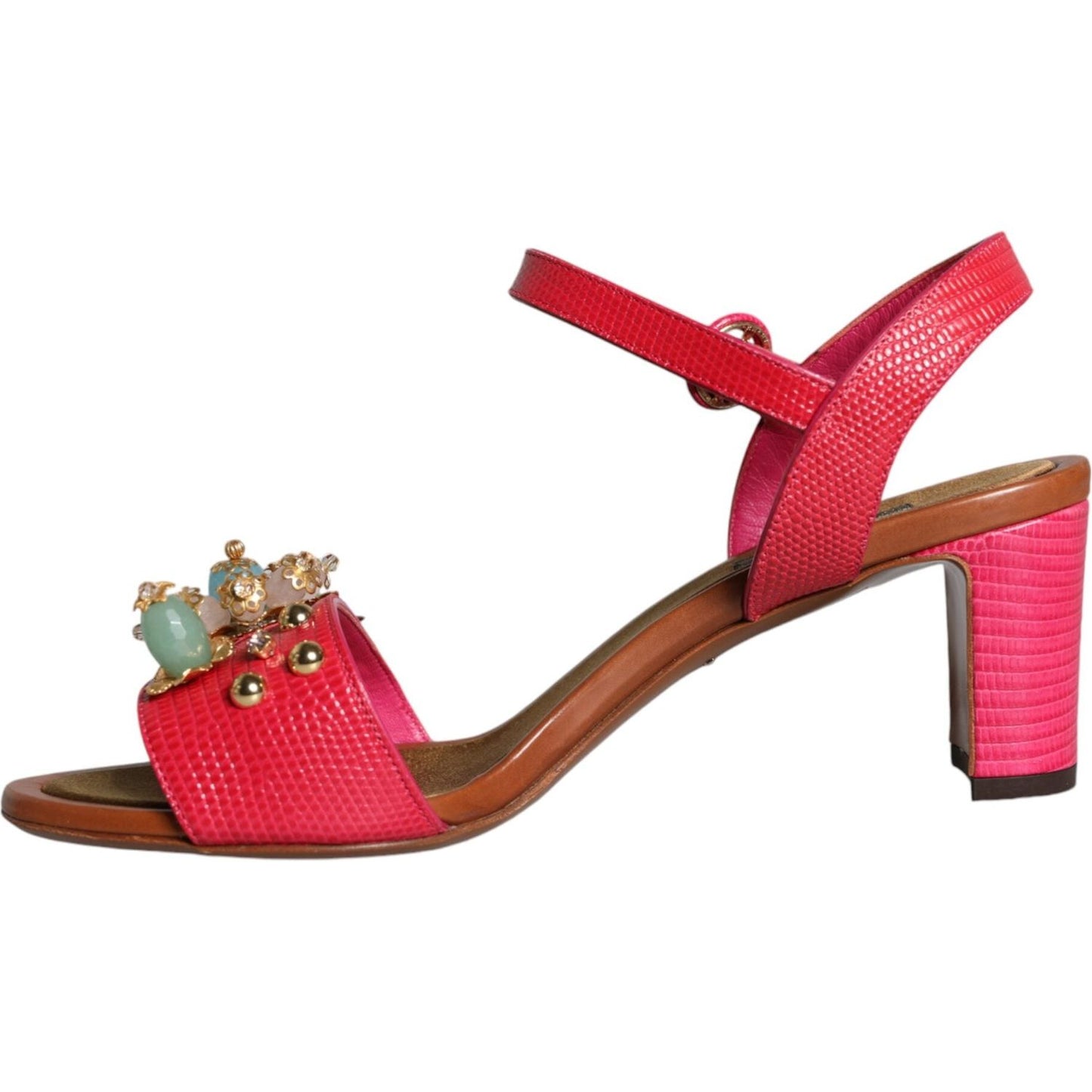 Dolce & Gabbana Fuchsia Leather Embellished Keira Sandals Shoes Dolce & Gabbana