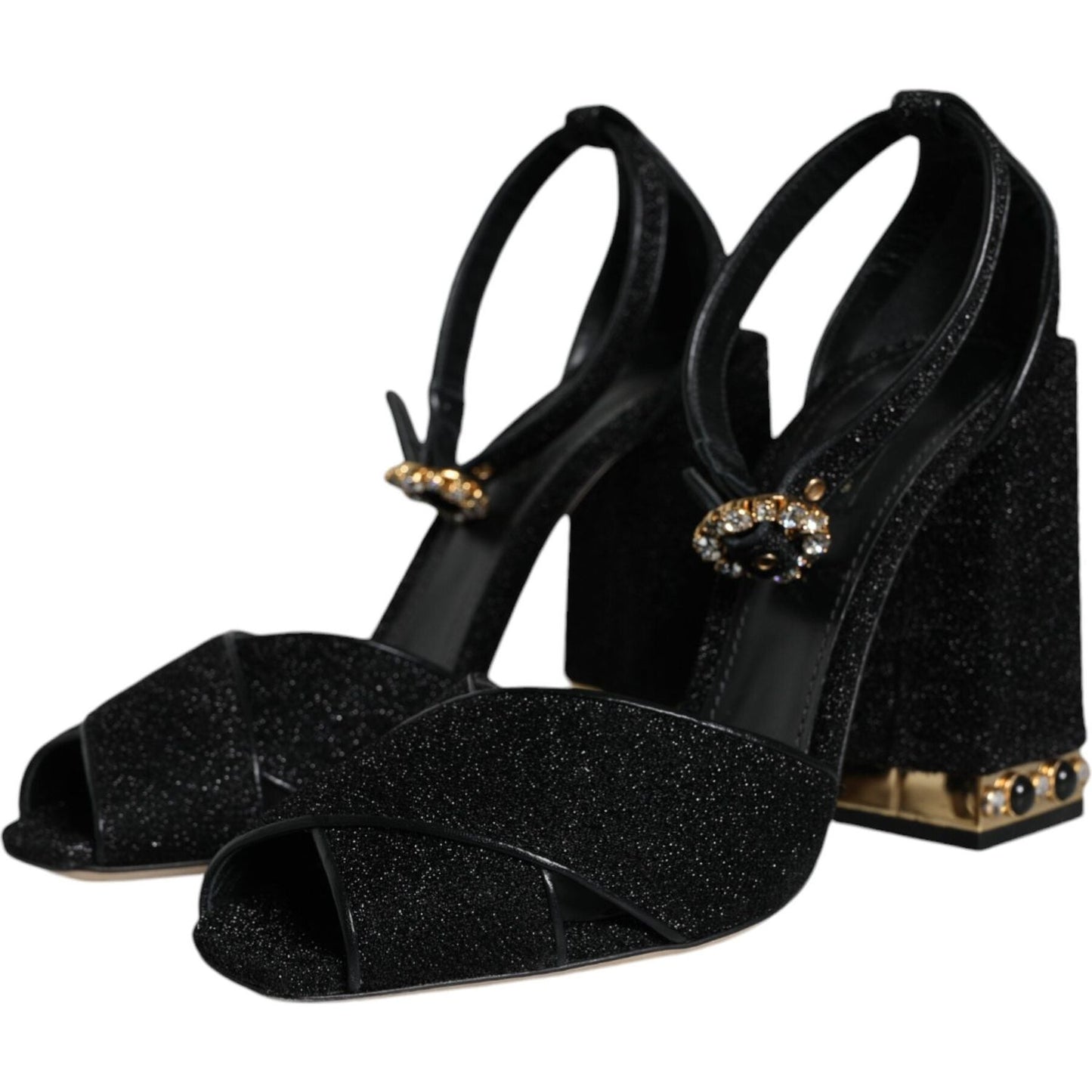 Dolce & Gabbana Black Crystal Ankle Strap Sandals Shoes Dolce & Gabbana