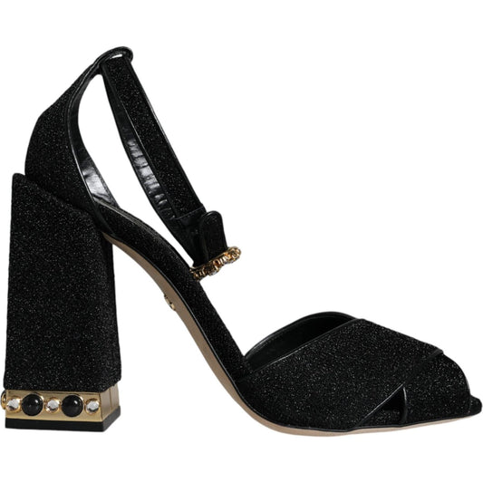 Dolce & Gabbana Black Crystal Ankle Strap Sandals Shoes Dolce & Gabbana