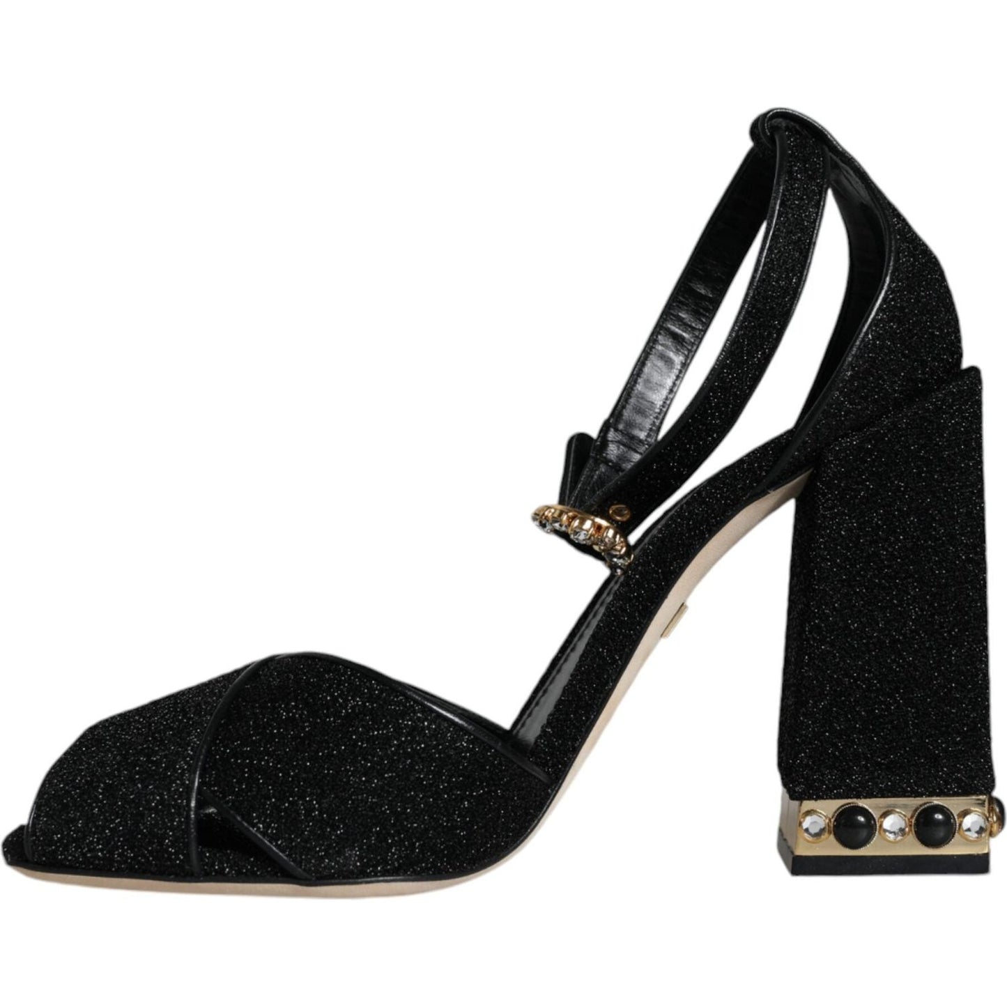 Dolce & Gabbana Black Crystal Ankle Strap Sandals Shoes Dolce & Gabbana