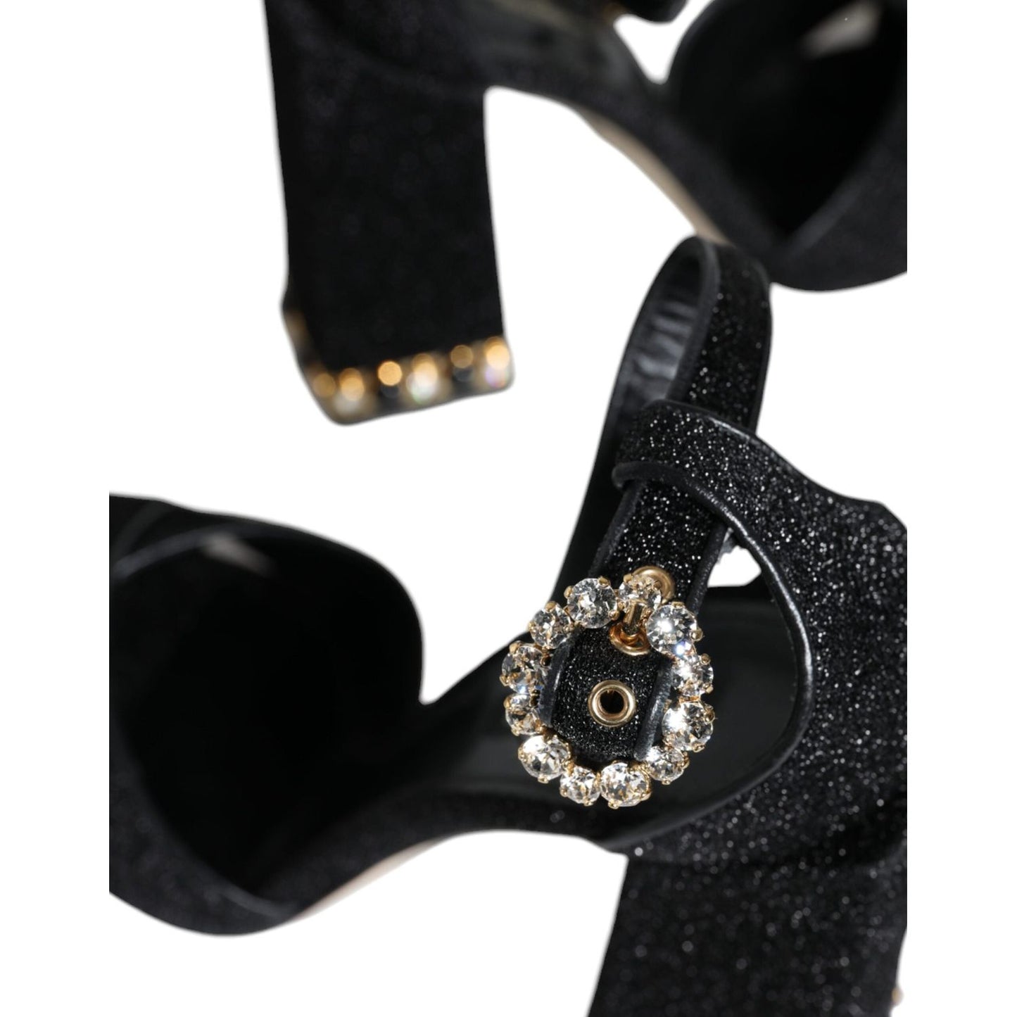 Dolce & Gabbana Black Crystal Ankle Strap Sandals Shoes Dolce & Gabbana