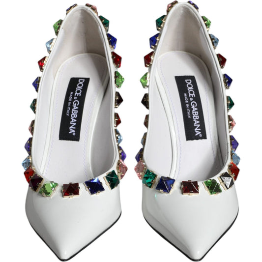 Dolce & Gabbana White Crystals Leather High Heels Pumps Shoes