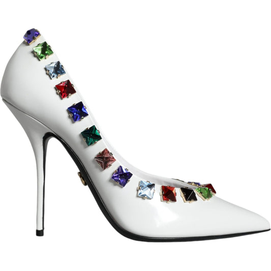 Dolce & Gabbana White Crystals Leather High Heels Pumps Shoes