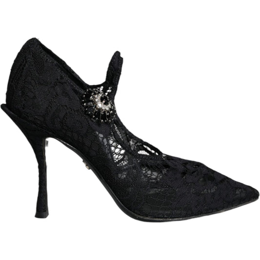 Dolce & Gabbana Black Mary Jane Pumps Lace Crystals Heels Shoes Dolce & Gabbana