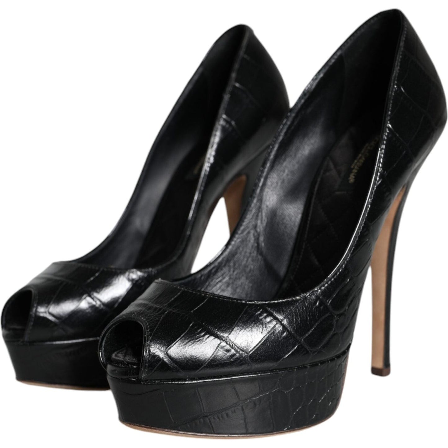 Dolce & Gabbana Black Leather Platform Heels Pumps Shoes Dolce & Gabbana