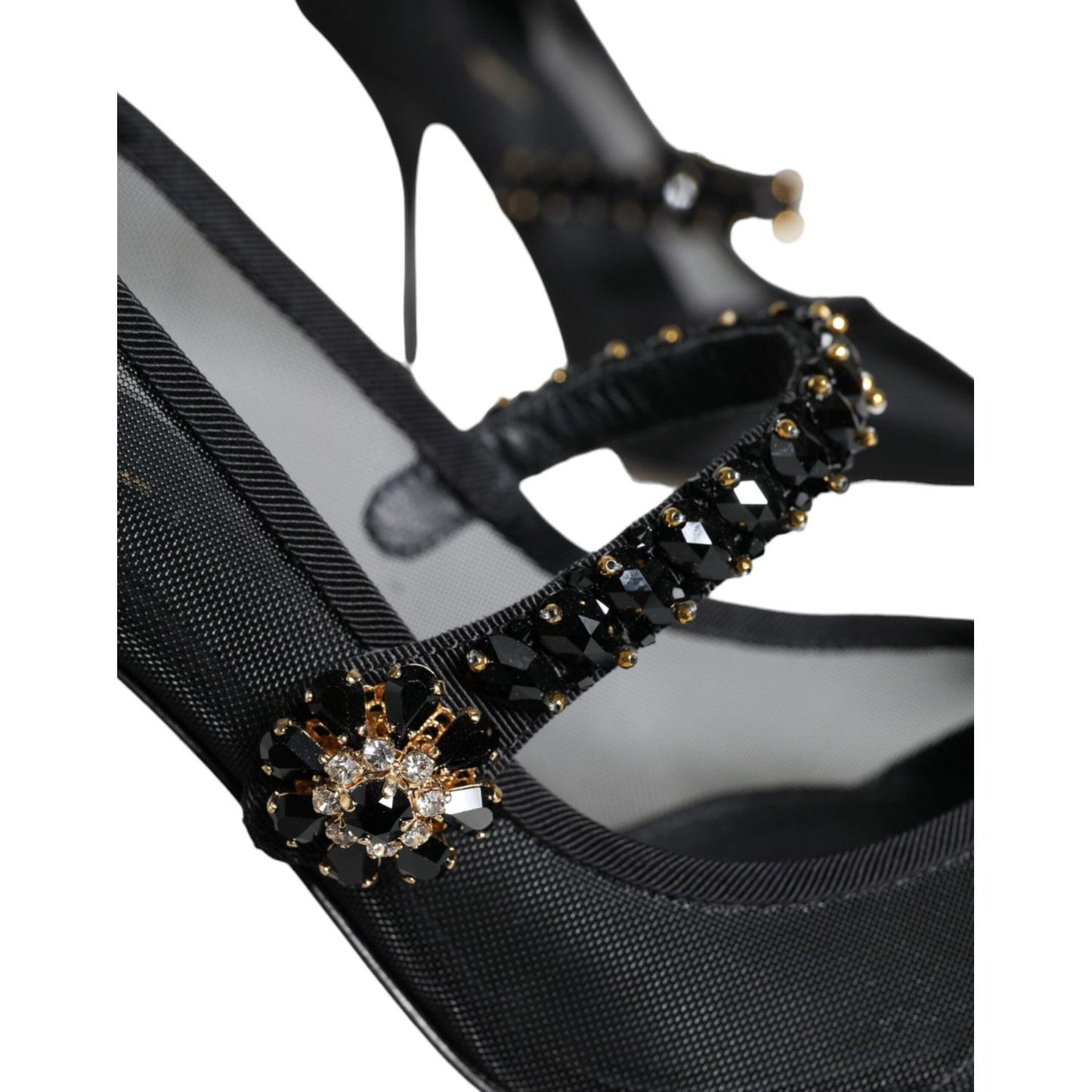 Dolce & Gabbana Black Mesh Mary Jane Crystal Heel Pumps Shoes Dolce & Gabbana