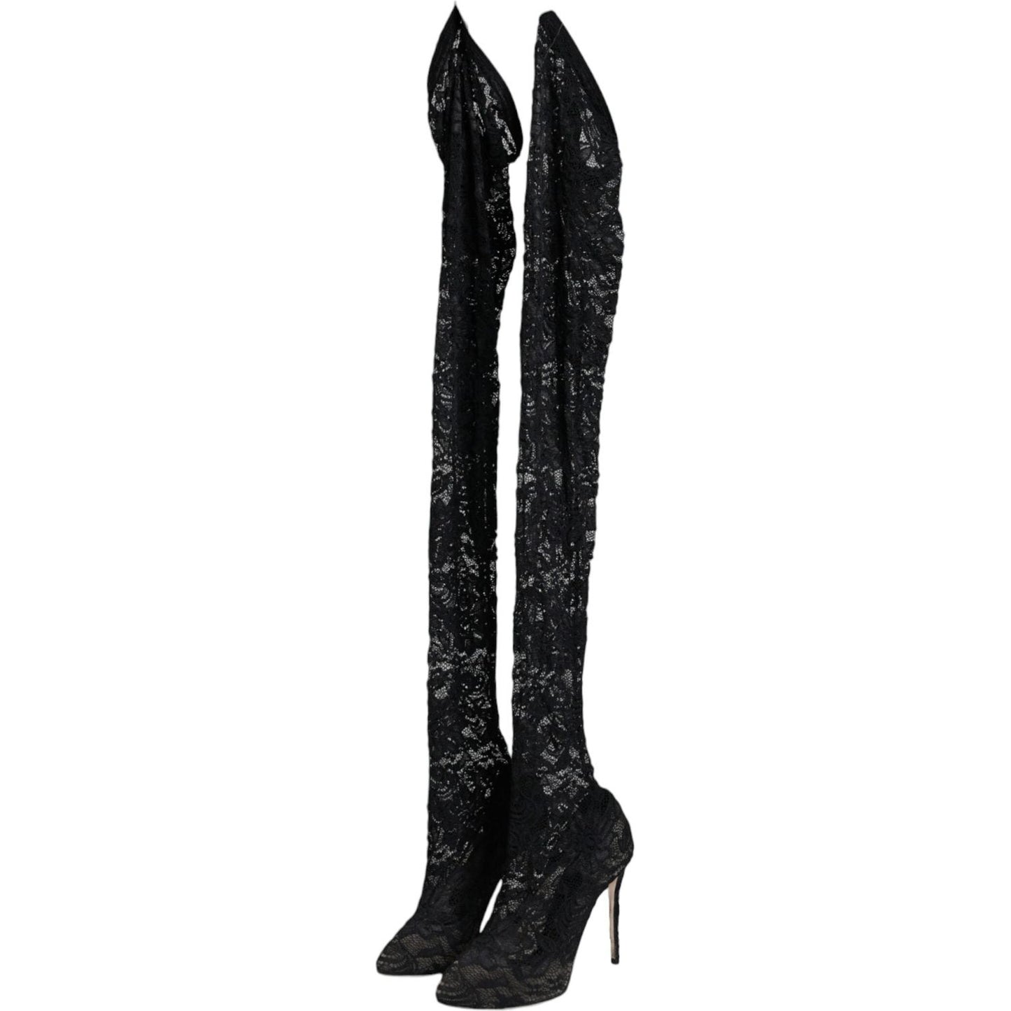 Dolce & Gabbana Black Stretch Socks Taormina Lace Boots Shoes Dolce & Gabbana