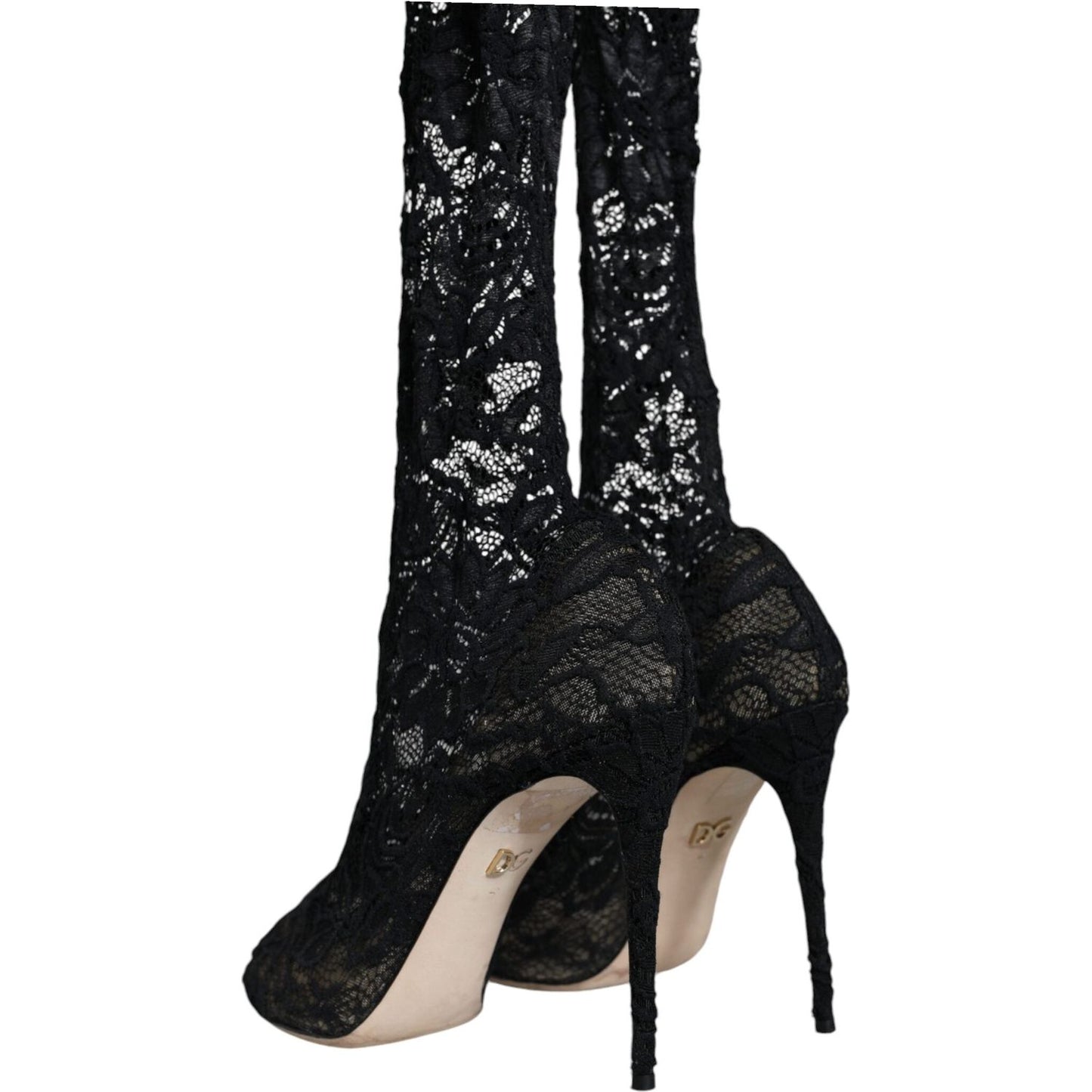 Dolce & Gabbana Black Stretch Socks Taormina Lace Boots Shoes Dolce & Gabbana