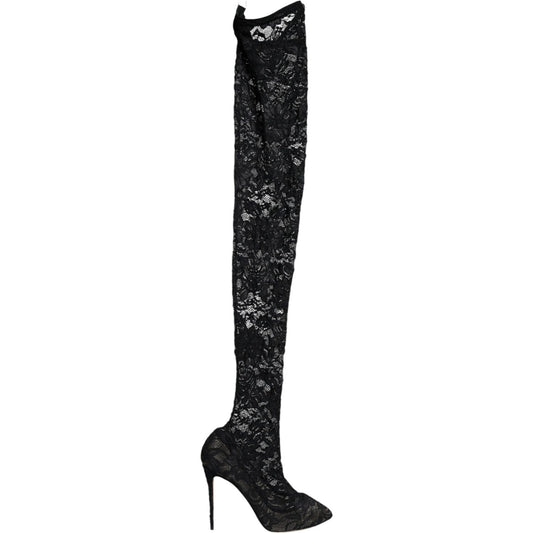 Dolce & Gabbana Black Stretch Socks Taormina Lace Boots Shoes Dolce & Gabbana