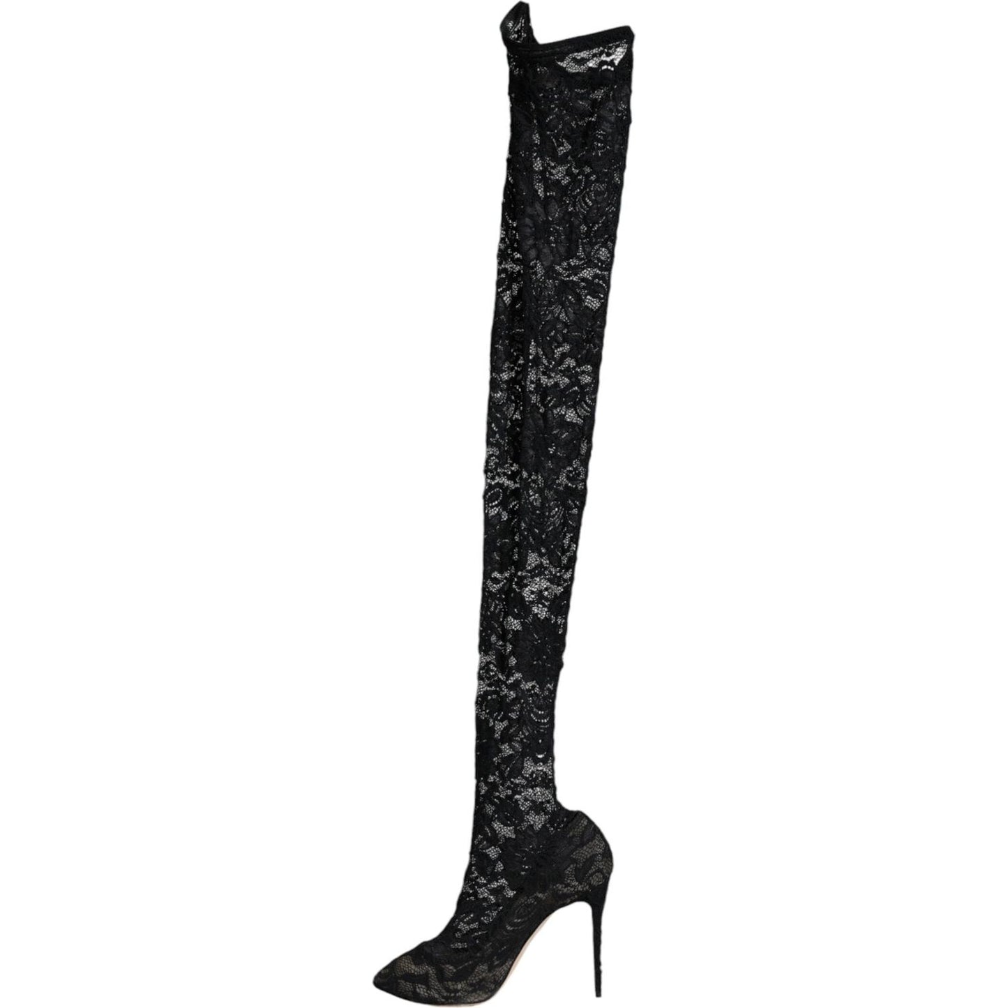 Dolce & Gabbana Black Stretch Socks Taormina Lace Boots Shoes Dolce & Gabbana