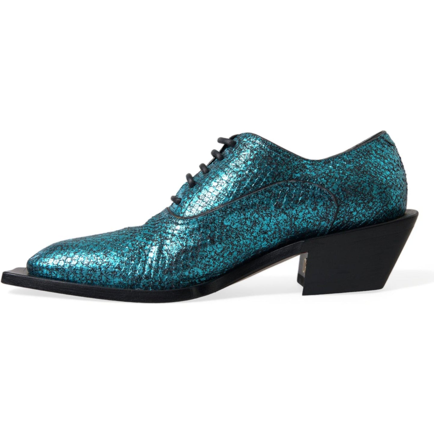 Dolce & Gabbana Blue Leather Derby Block Heels Dress Shoes Dolce & Gabbana