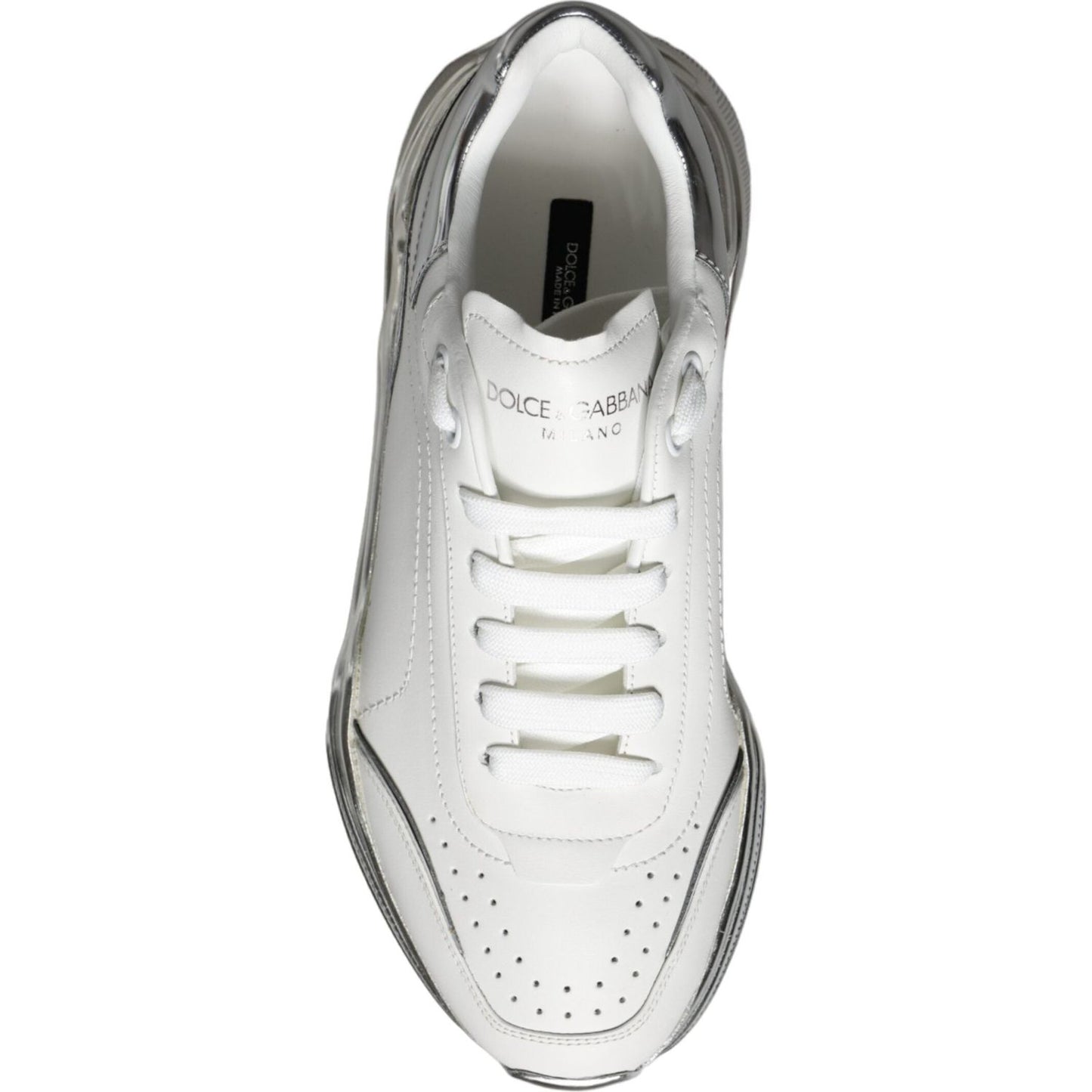 Dolce & Gabbana White Silver Daymaster Leather Sneakers Shoes Dolce & Gabbana