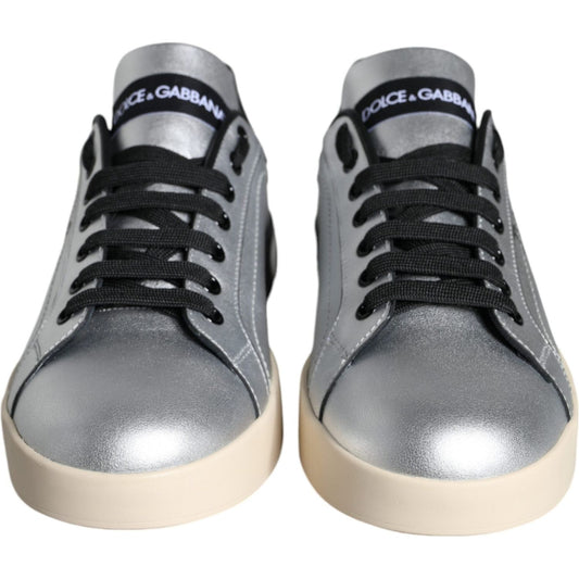 Dolce & Gabbana Silver Portofino Calf Leather Sneakers Shoes WOMAN SNEAKERS Dolce & Gabbana