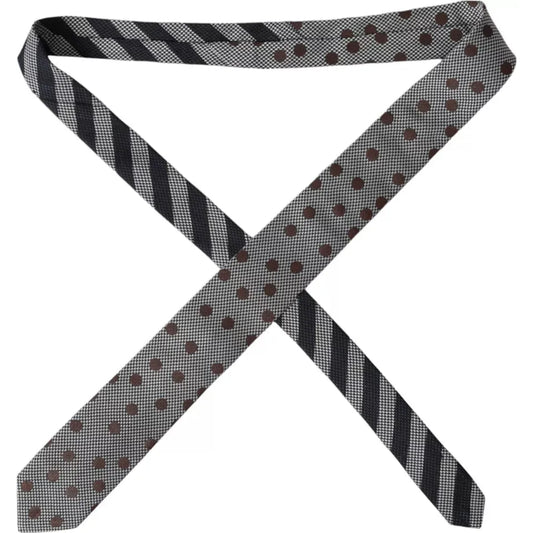 Dolce & Gabbana Gray Dotted Pattern 100% Silk Adjustable Men Tie Dolce & Gabbana