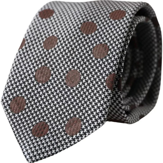 Dolce & Gabbana Gray Dotted Pattern 100% Silk Adjustable Men Tie Dolce & Gabbana