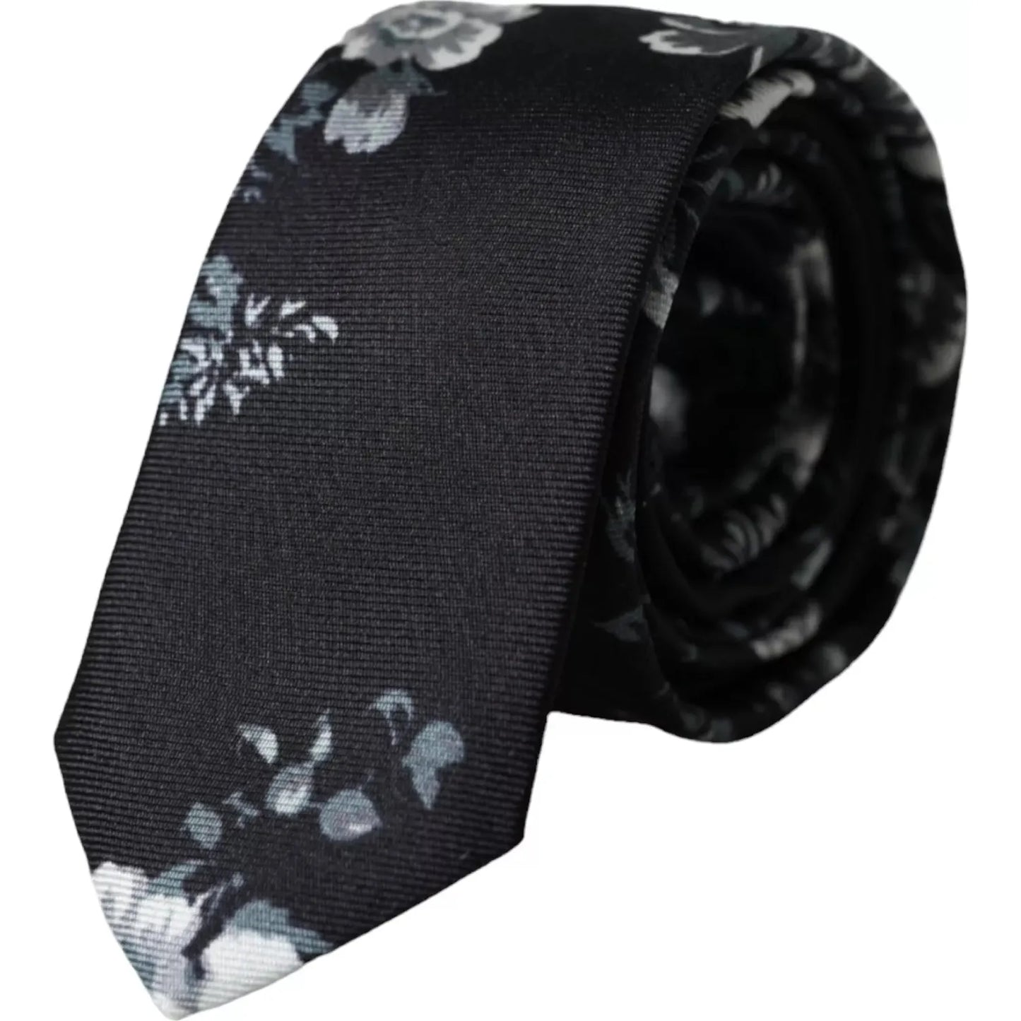 Dolce & Gabbana Black Floral Print Silk Adjustable Men Tie Dolce & Gabbana