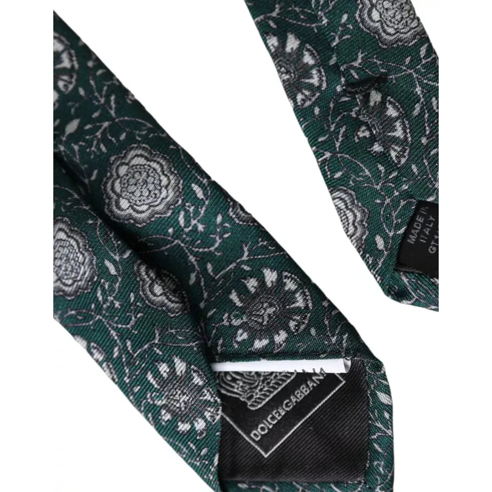 Dolce & Gabbana Green Floral Print Silk Adjustable Men Tie Dolce & Gabbana